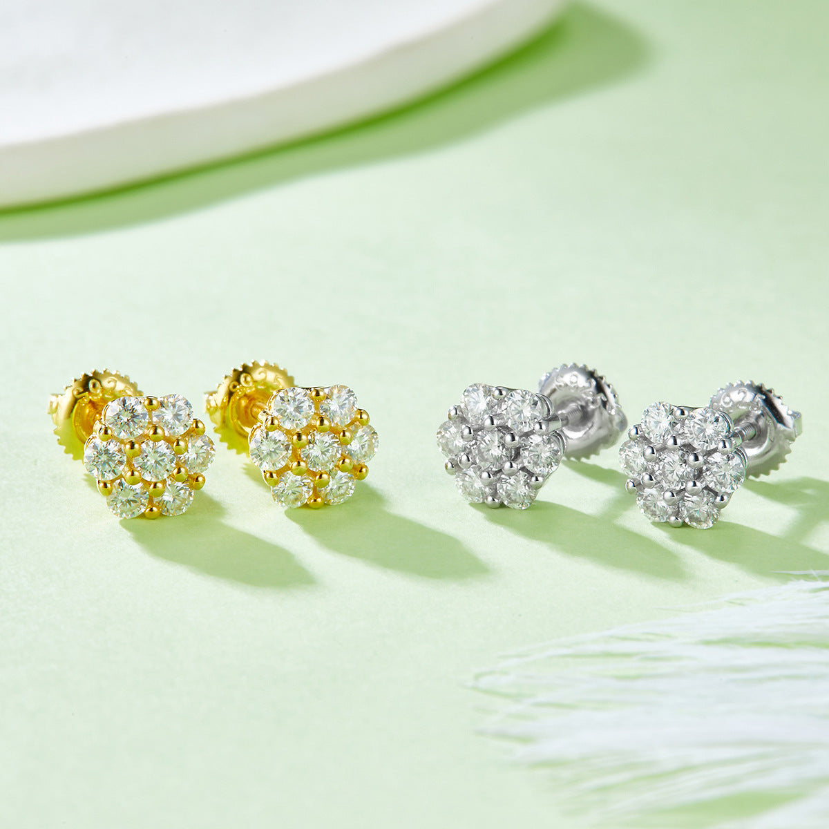 Floral Moissanite Earrings s925Silver plating18k Gold Stud Earrings Small Delicate Earrings Birthday Gift