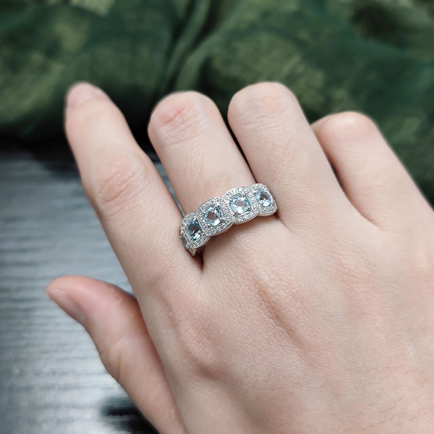 Wind Ring s925Sterling Silver Gemstone Ring Natural Sky Blue Topaz Ring Wholesale