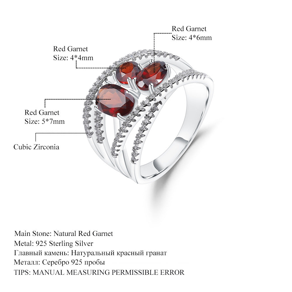 Luxurious and High-end Natural Garnet Ring with a Sense of Design Prosperous Series925Silver Inlaid Natural Gemstone Ring