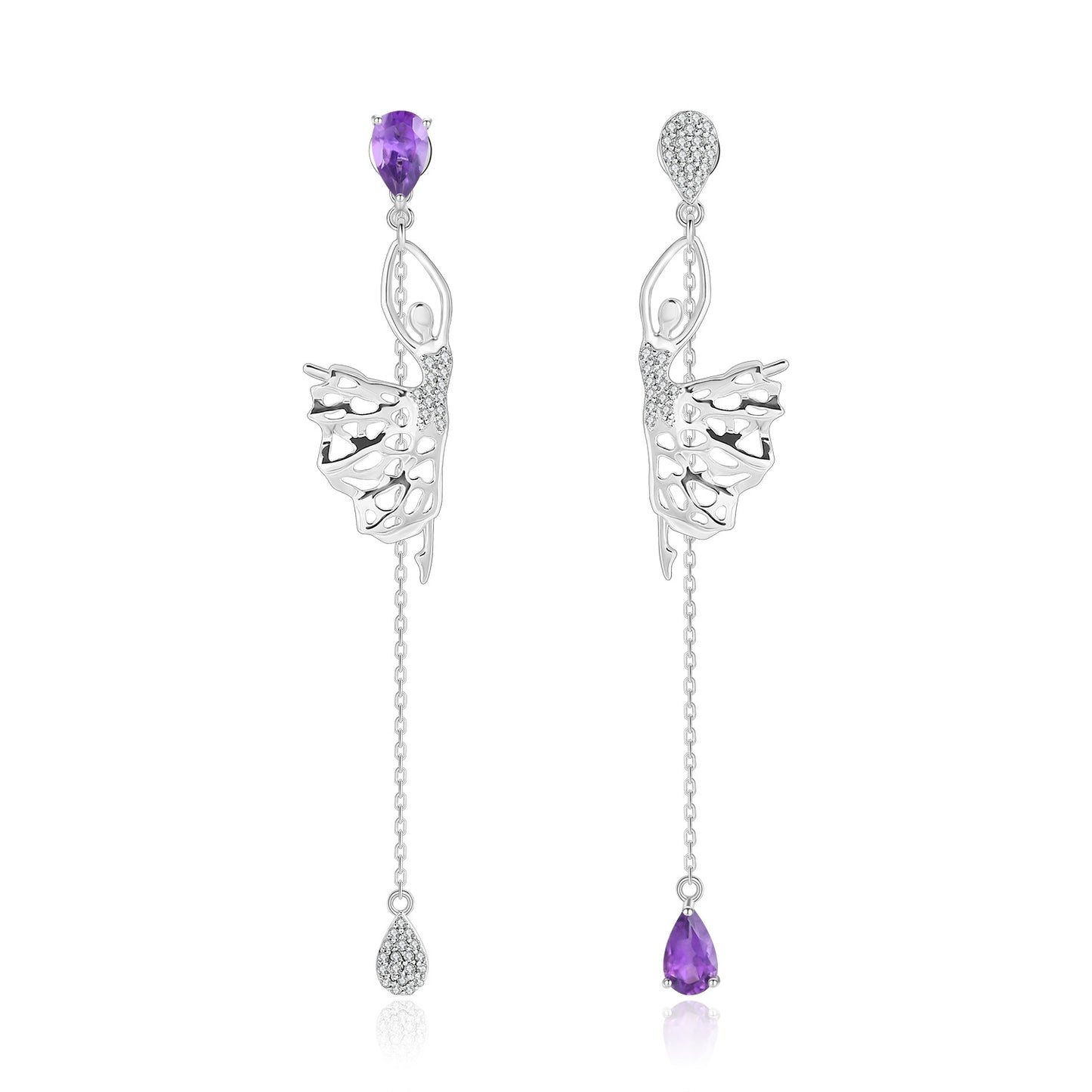 Paris Dancer Natural Gemstone Earrings925Sterling Silver Plated18k Gold Fashion Gemstone Long Earrings