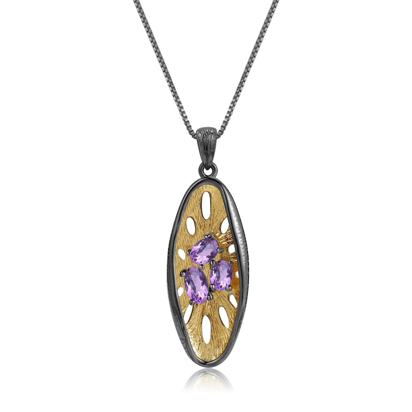 Italian Craft Designer Gemstone Pendant Vintage High-end Feel925Silver Natural Amethyst Necklace Pendant