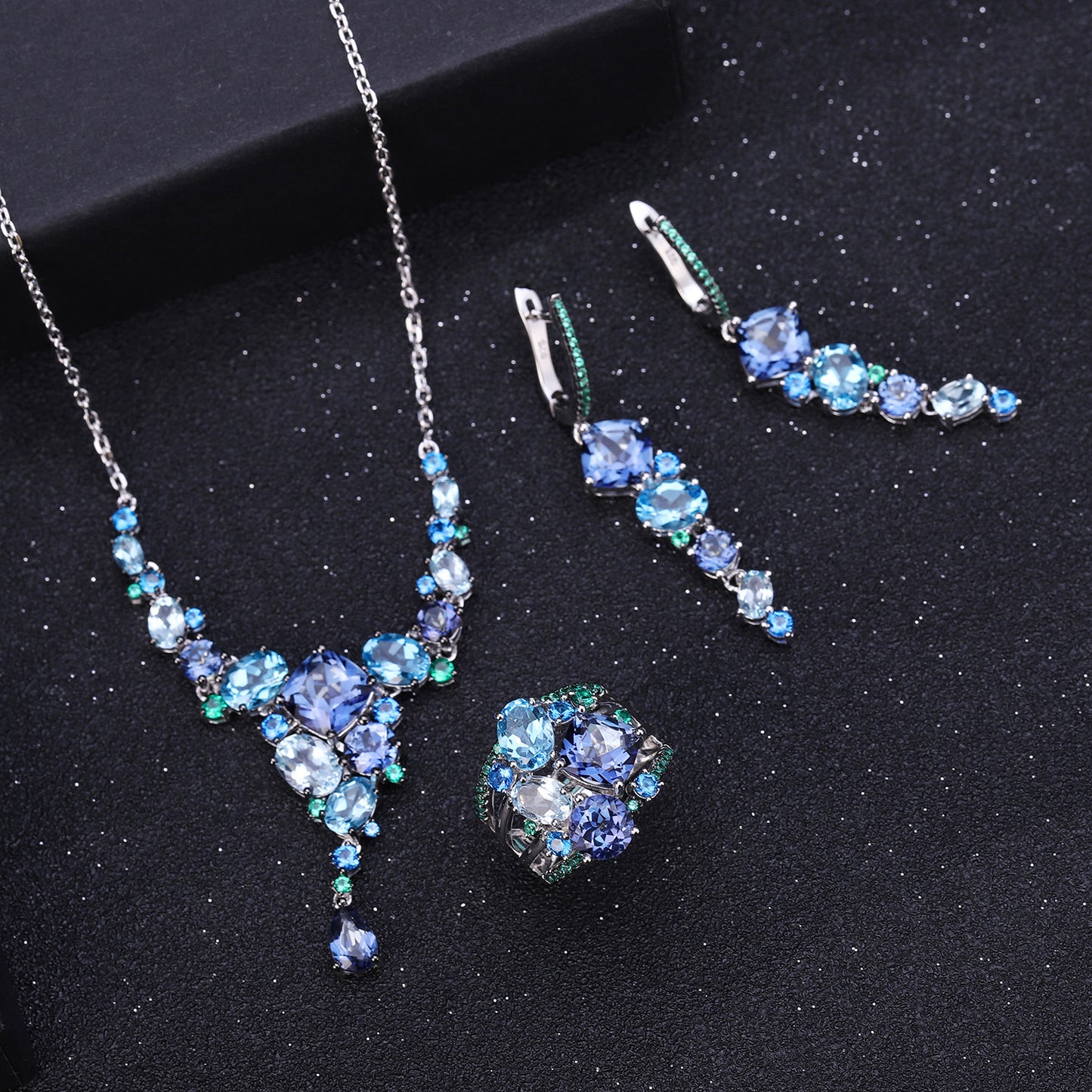 Designer High-End Luxurious Jewelry Set s925Silver Natural Topaz Ring Earrings Pendant