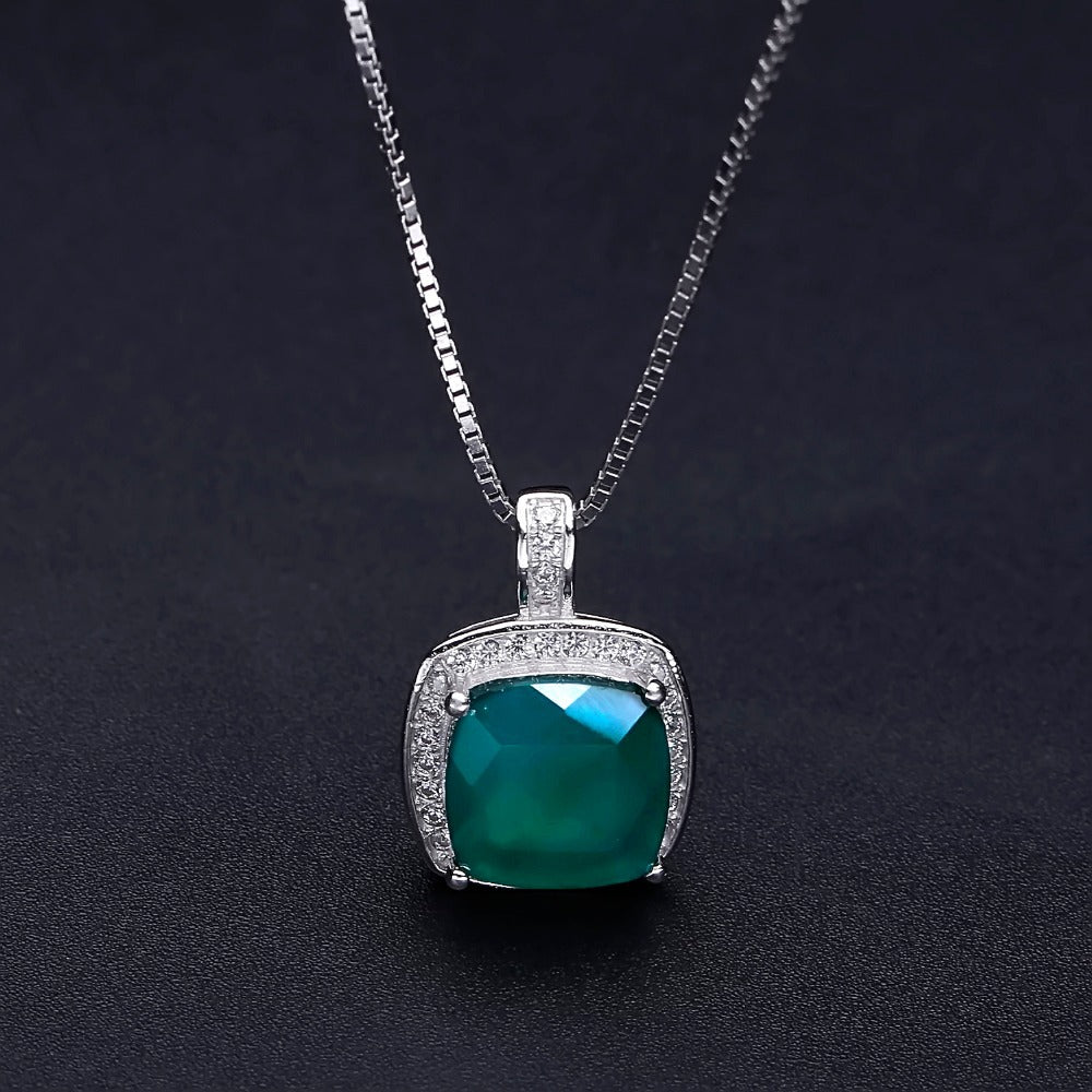 in Stock Supply Affordable Luxury Fashion Green Agate Pendant High Sense925Sterling Silver Inlaid Natural Gemstone Necklace Pendant