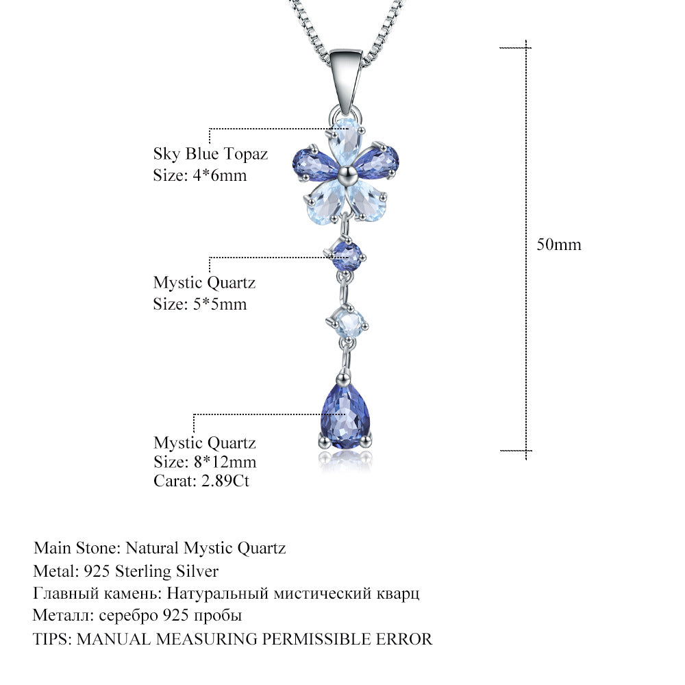 Fashionable Light Luxury Natural Topaz Inlaid Pendant Necklace Unique and Elegant s925Sterling Silver Natural Gemstone Necklace Pendant