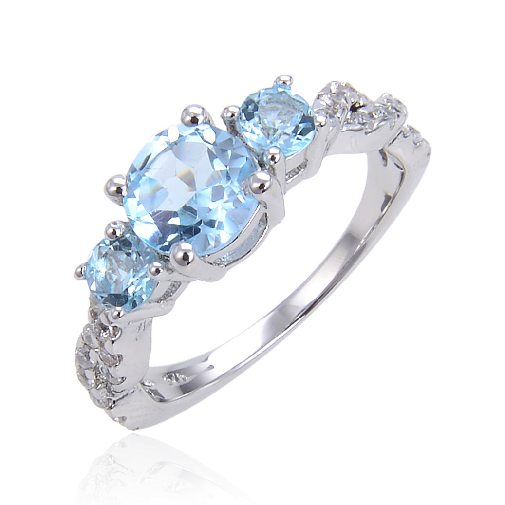 Natural crystal ring s925Sterling Silver Sapphire Ring Colorful Gemstone Ring