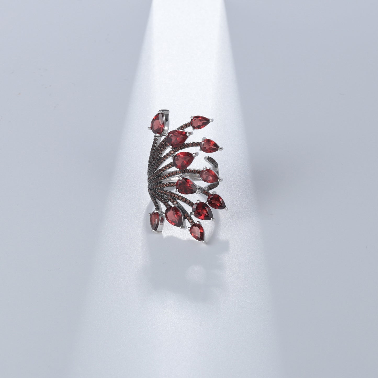 Designer Natural Garnet Ring Adjustable Opening Niche design925Silver Color Gemstone Ring
