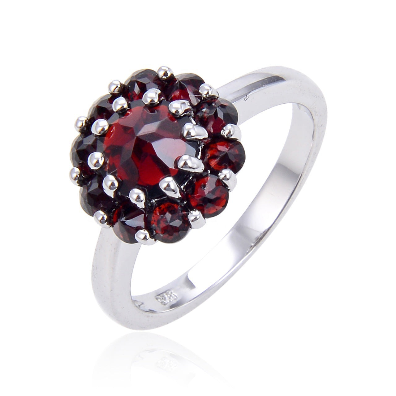 Floral Natural Garnet Ring s925Sterling Silver Cluster Inlaid Tourmaline Emerald Ring Colorful Gemstone Ring New Style