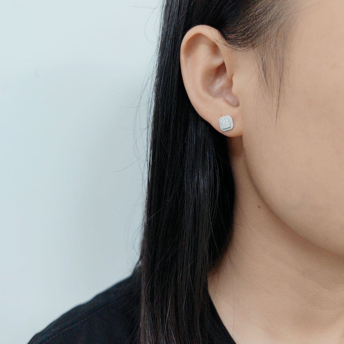 Chanel Style Rhombus Square Crystal Earrings9/10/14/18k Gold Multiple Wearing Styles Stacked Cultivated Diamond Stud Earrings