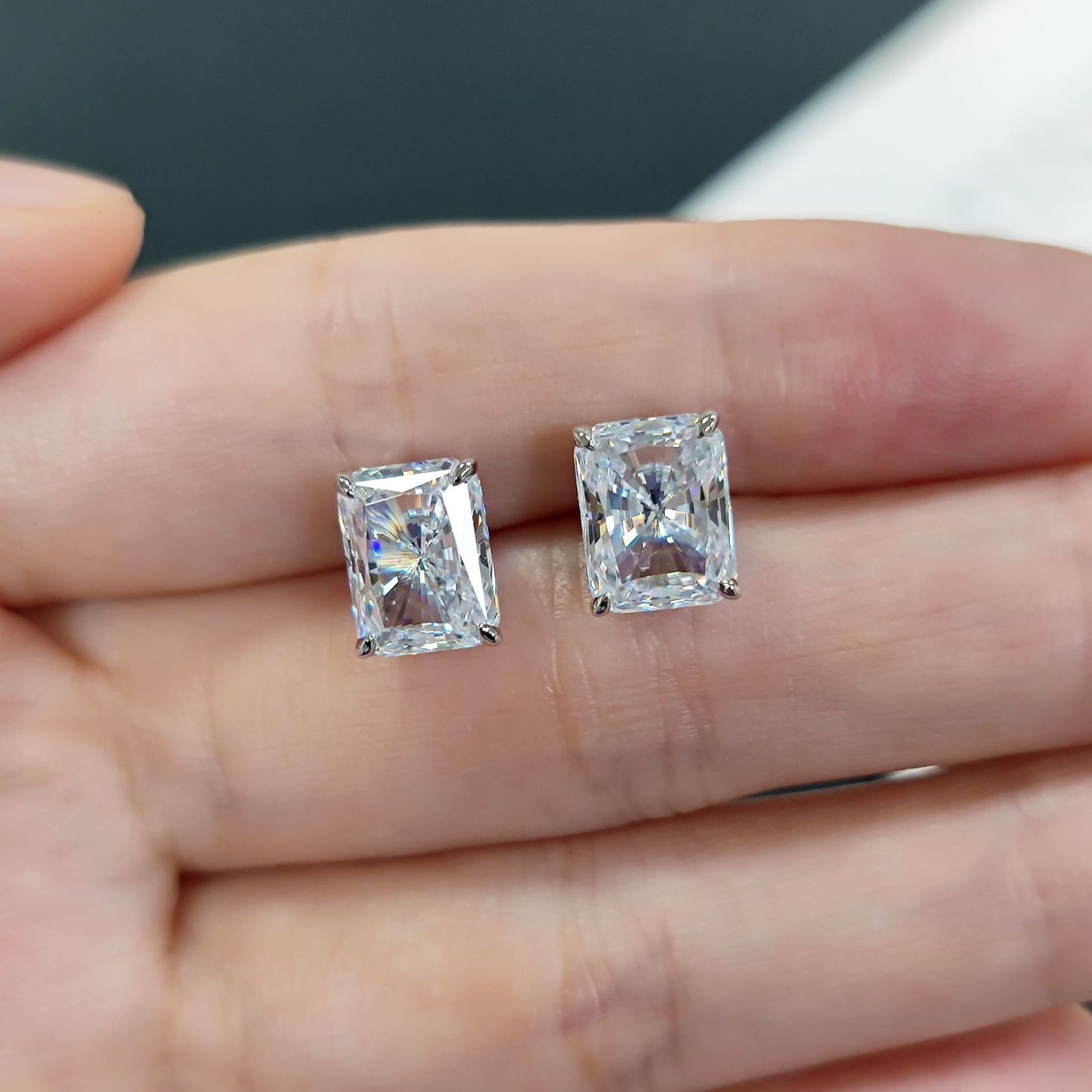 14K Gold Inlaid3Carat Moissanite Earrings with Band GRA Certificate9/10/18K White Gold Earring Studs