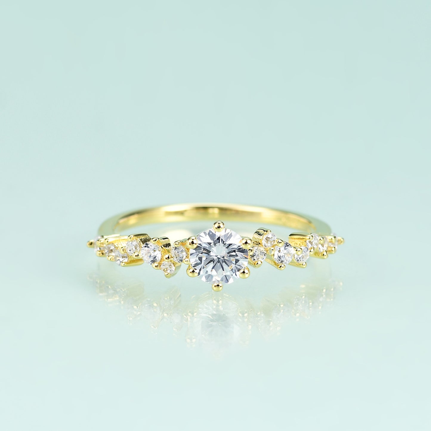 Jewelry S925Sterling Silver Inlaid5A Zircon Ring Fashionable Simple Personality Light Luxury Gemstone Plated14K Gold ring