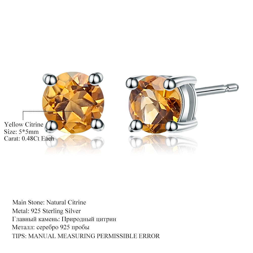 Natural Garnet Earrings Fashion Simple Style Elegant s925Sterling Silver Inlaid Natural Gemstone Earrings