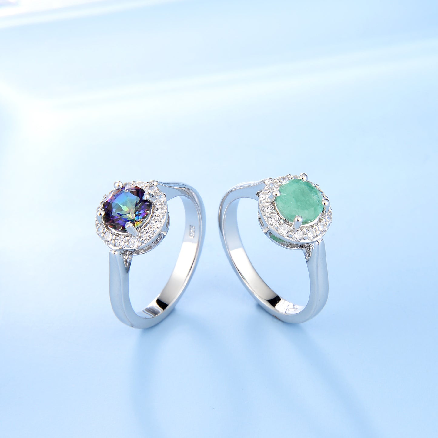 Factory Direct Supply Colorful Crystal Ring Vintage Natural Emerald s925Sterling Silver Inlaid Sapphire Ring