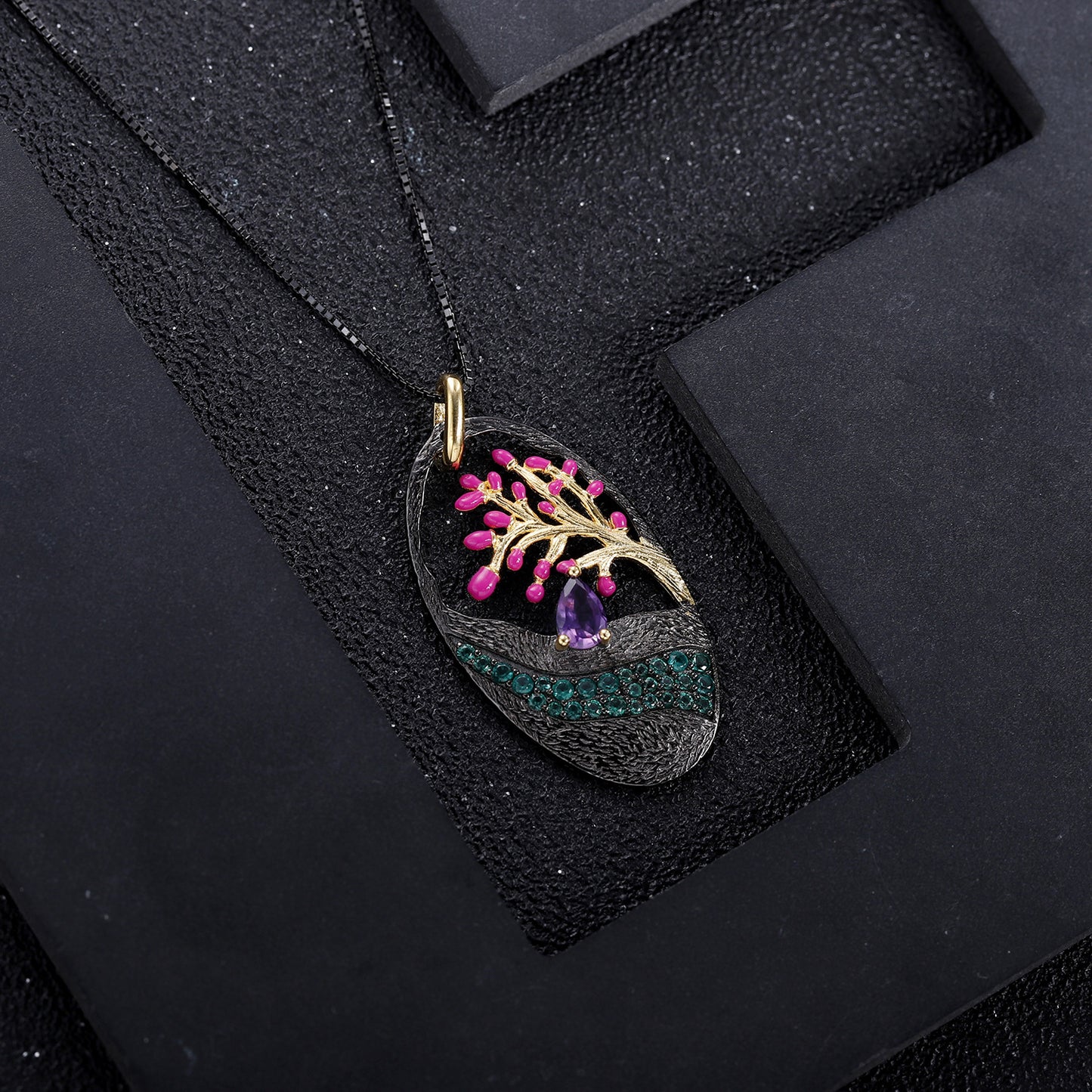 Italian Craft Designer Pendant Natural Style Tree of Life Design s925Sterling Silver Enamel Necklace Pendant