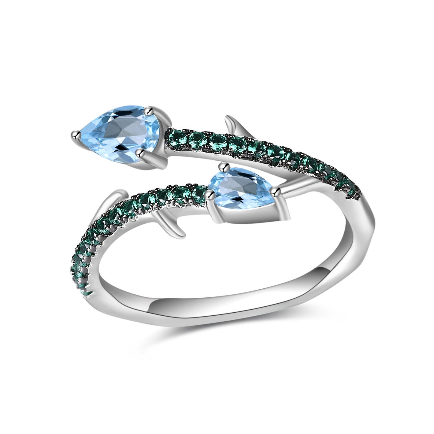 Thorn Bud Designer Gemstone Ring Adjustable s925Silver Inlaid Natural Gemstone Topaz Ring