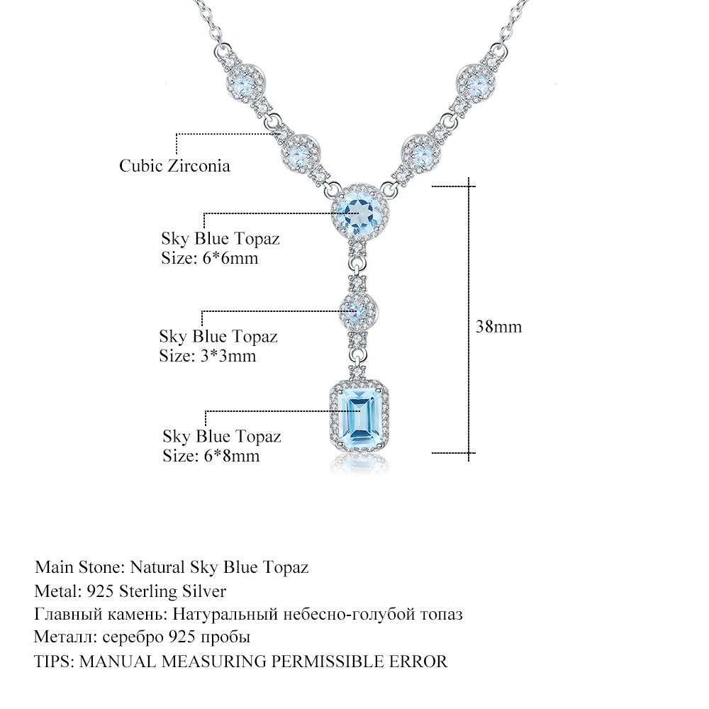 Luxurious High-End Jewelry Natural Gemstone Necklace s925Silver Inlaid Natural Topaz Pendant Necklace