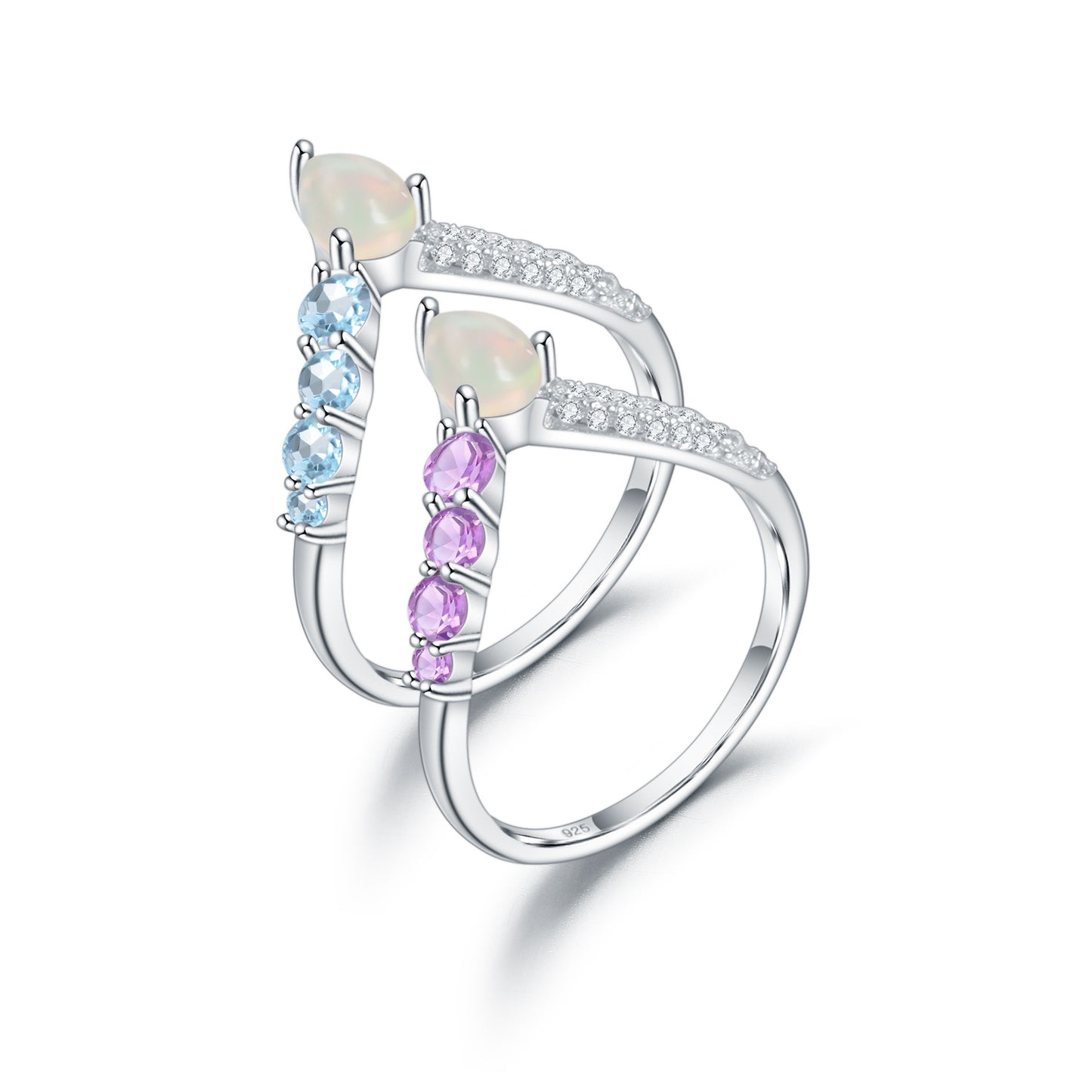 Design Sense Light Luxury High-end Natural Gemstone Ring Prosperous Series s925Silver Inlaid Natural Gemstone Ring