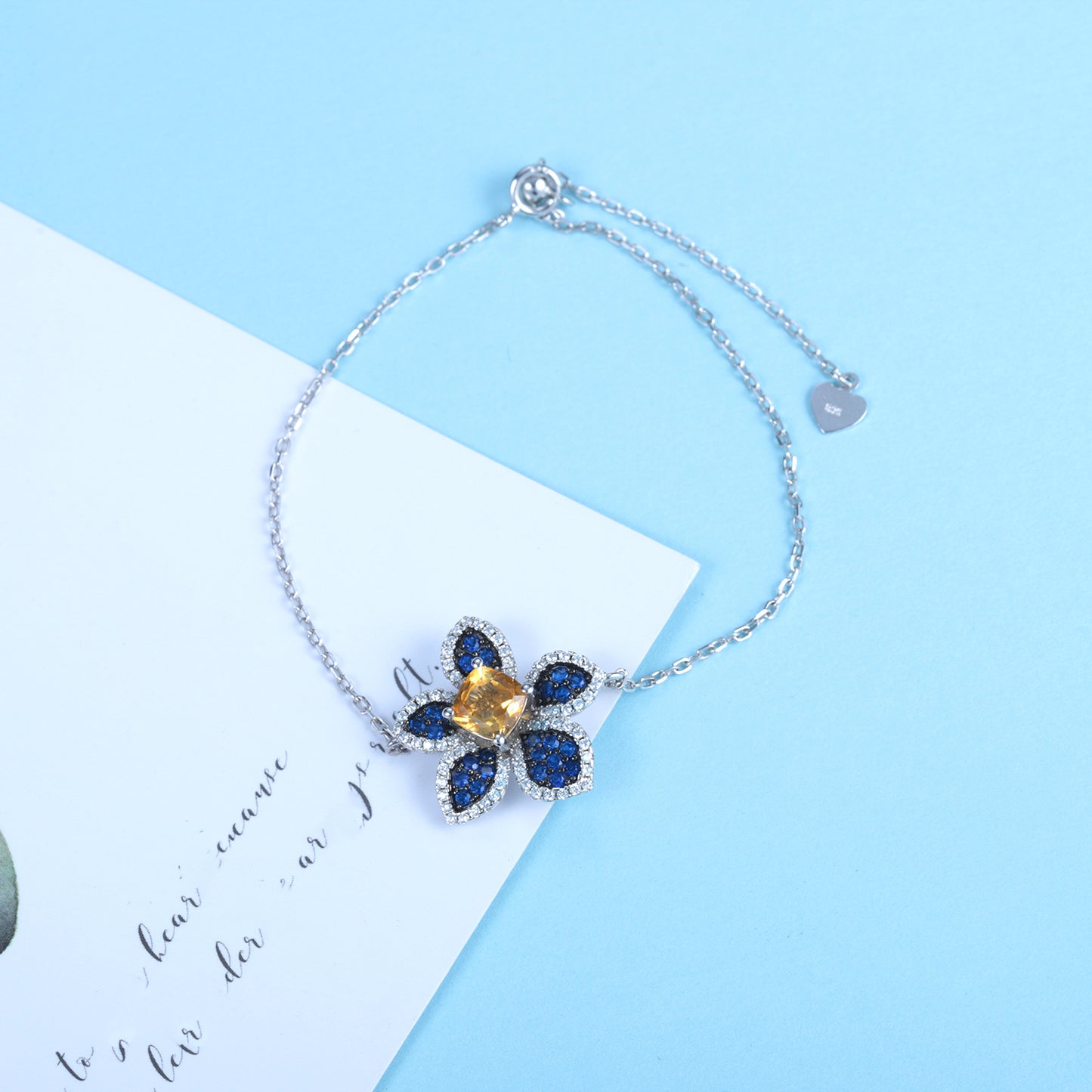 Unique Design Natural Colorful Yellow Quartz Bracelet Floral Design with a Sense of Sophistication925Silver Color Gemstone Bracelet