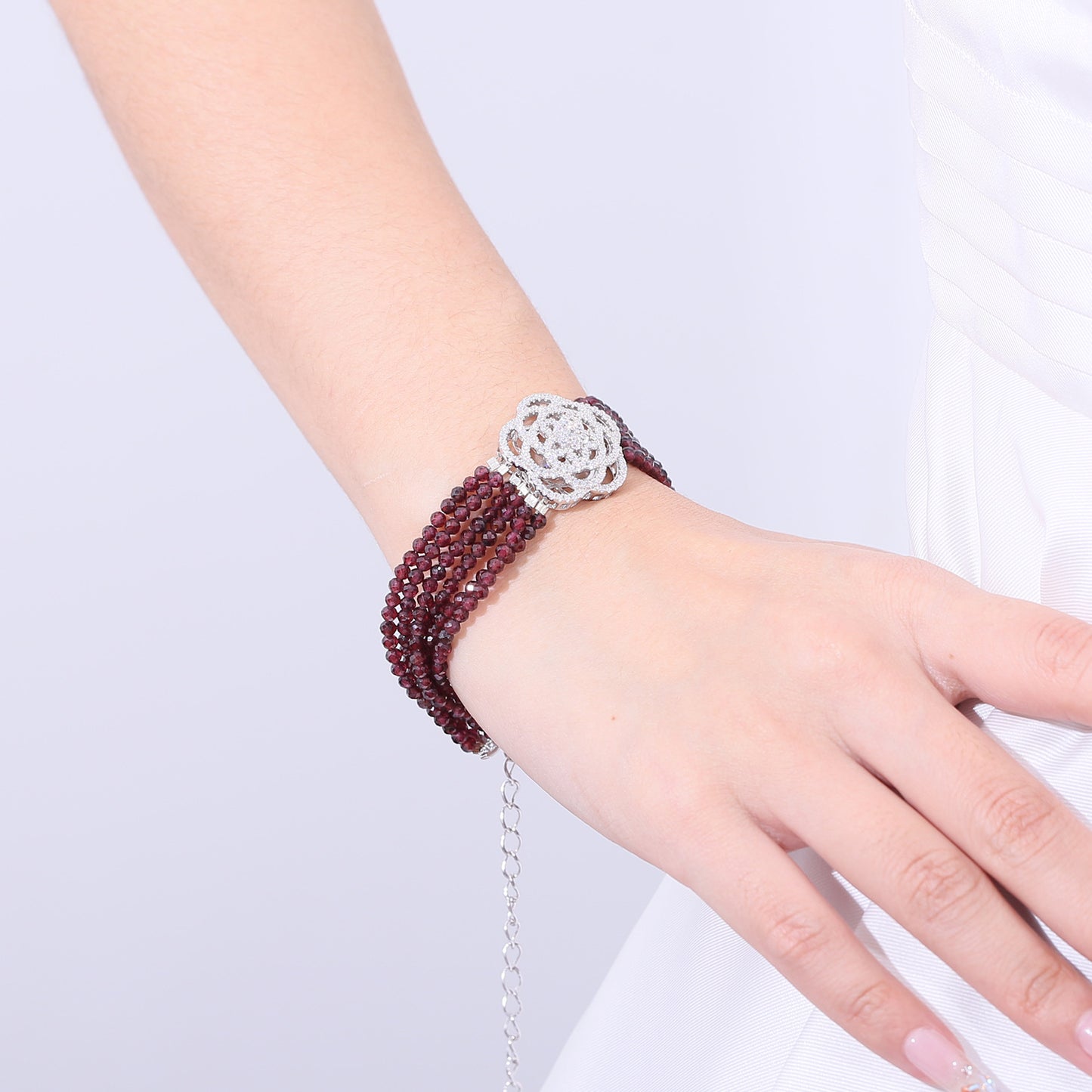 Wind Luxury Natural Ruby Bracelet Lapis Green Agate s925Sterling Silver Beads Bracelet Multi-Layer Twin