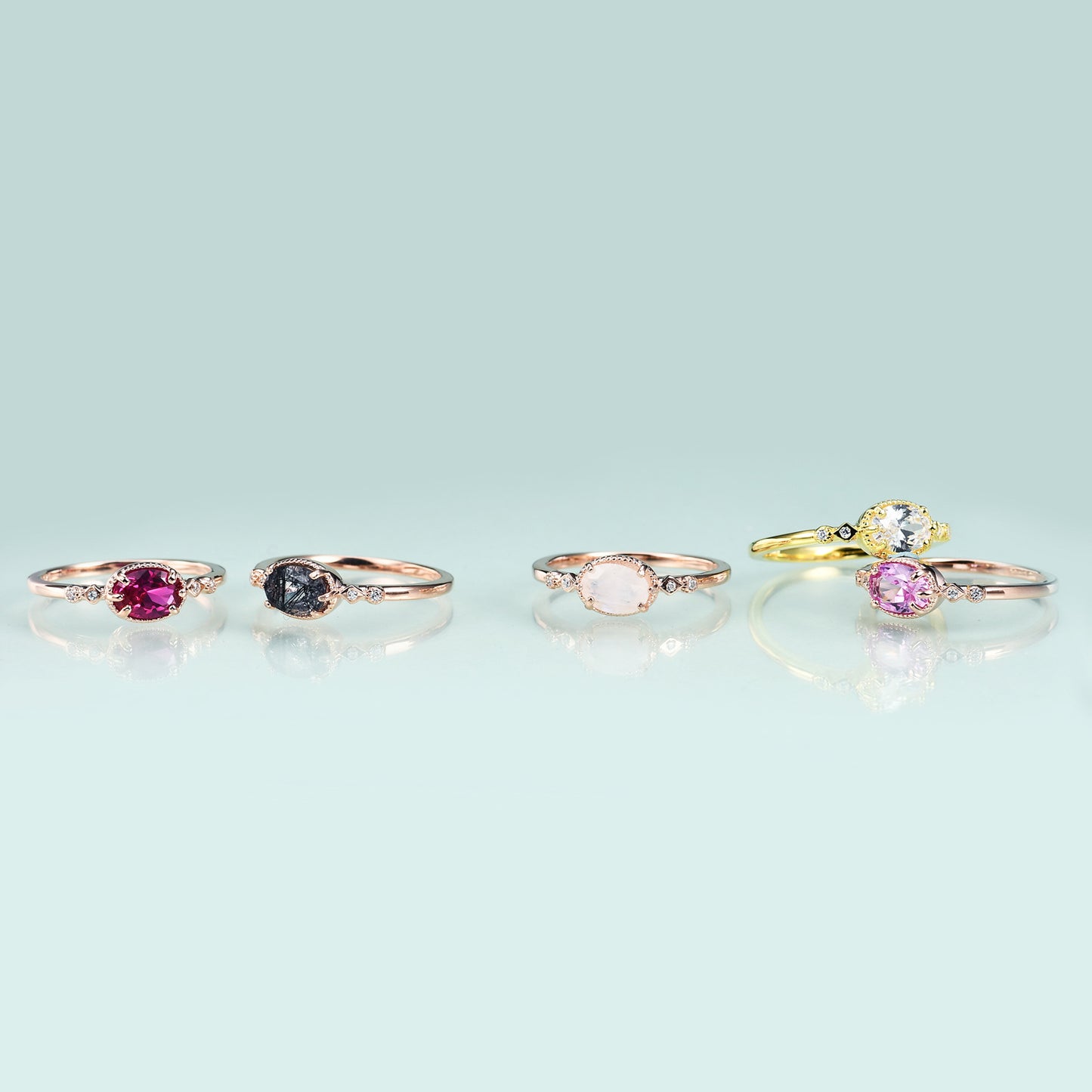 S925Sterling Silver Inlaid Cultivated Ruby Ring Fashionable Personality Colorful Gemstone Rose Gold Ring