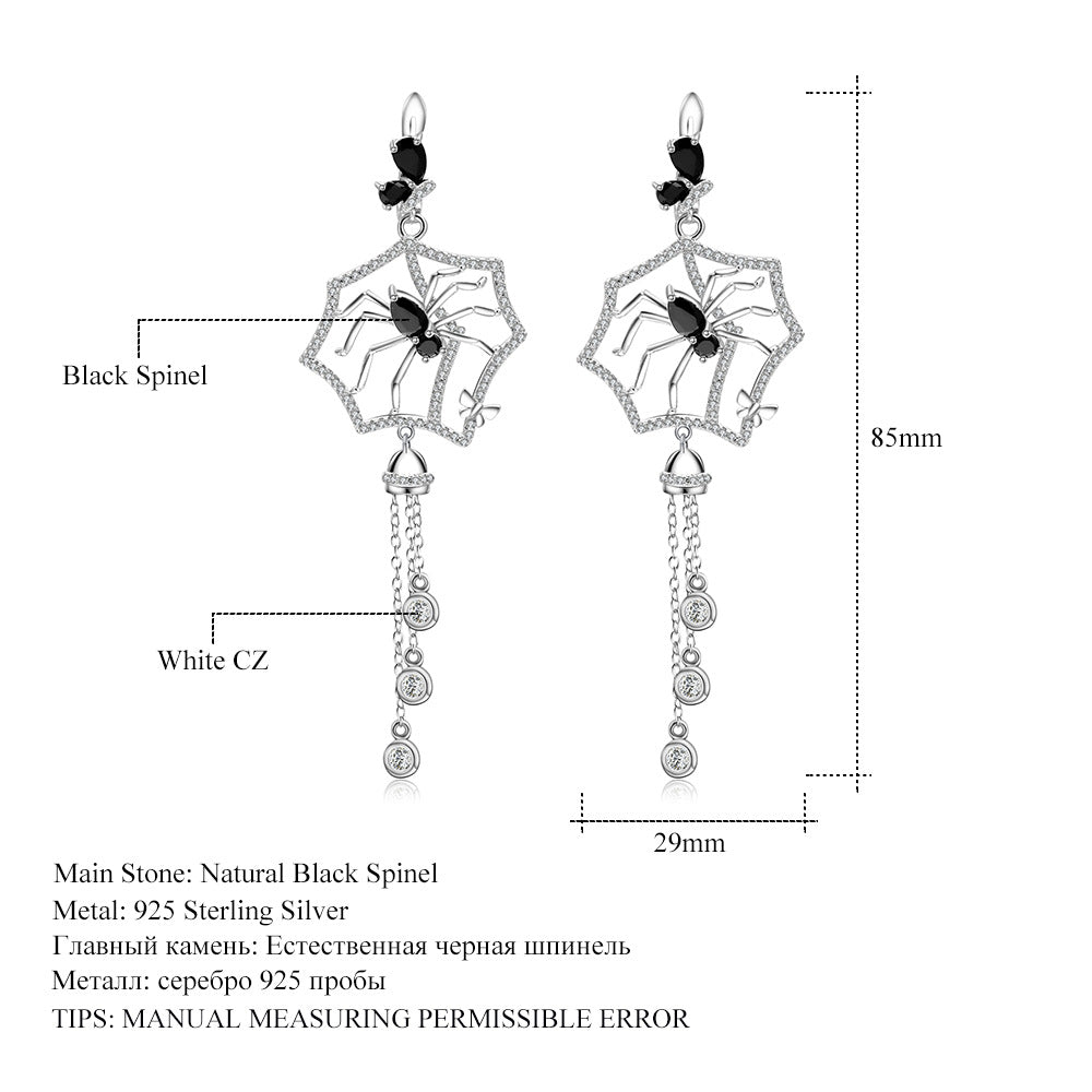 Dark Series Designer Tassel Earrings Spider Series Design s925Silver Inlaid Gemstone Earrings