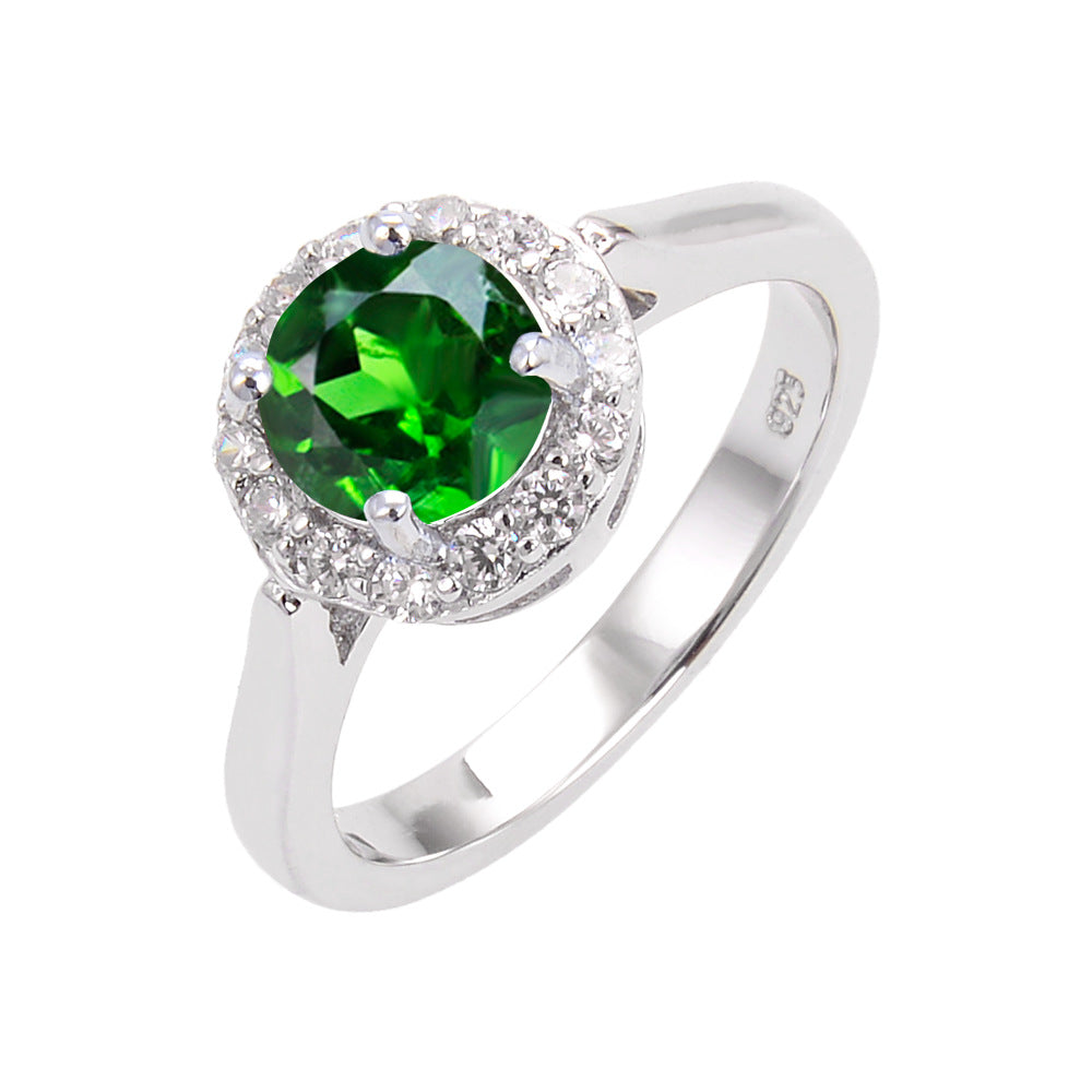 Factory Direct Supply Colorful Crystal Ring Vintage Natural Emerald s925Sterling Silver Inlaid Sapphire Ring