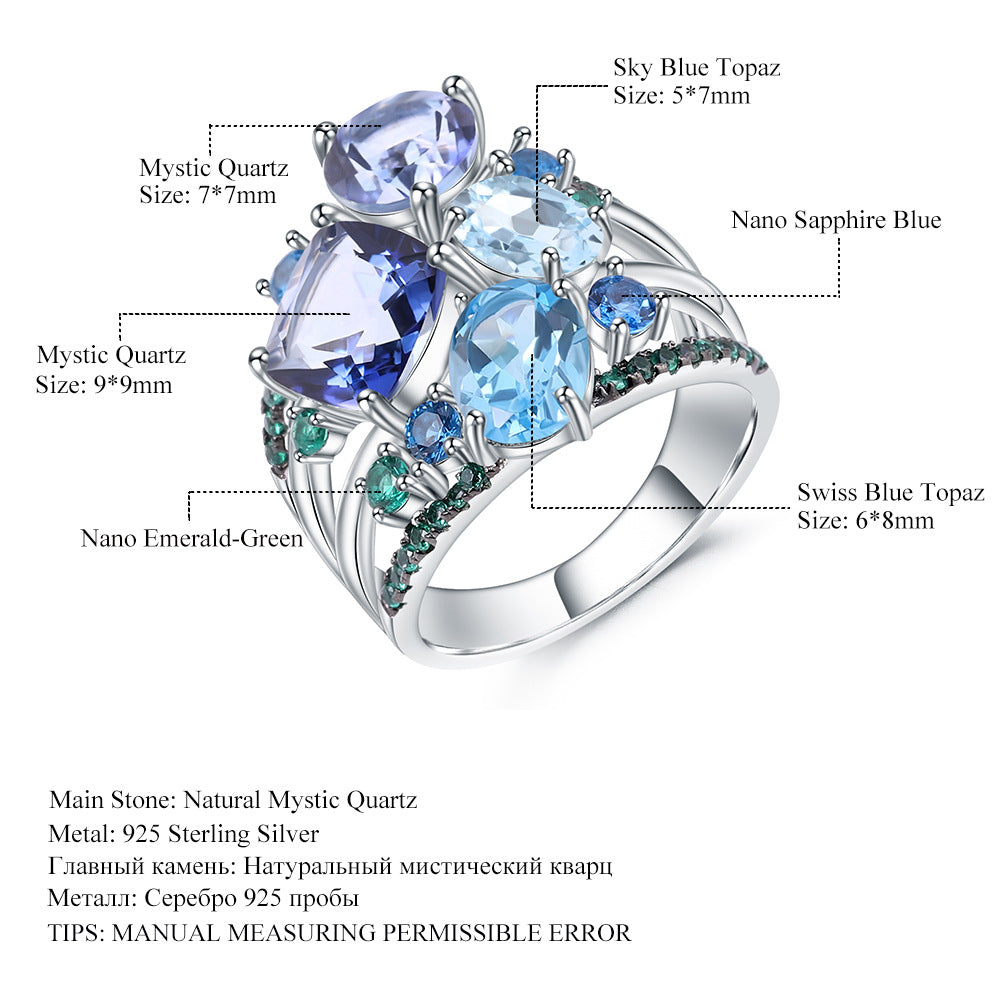 Designer High-End Luxurious Jewelry Set s925Silver Natural Topaz Ring Earrings Pendant