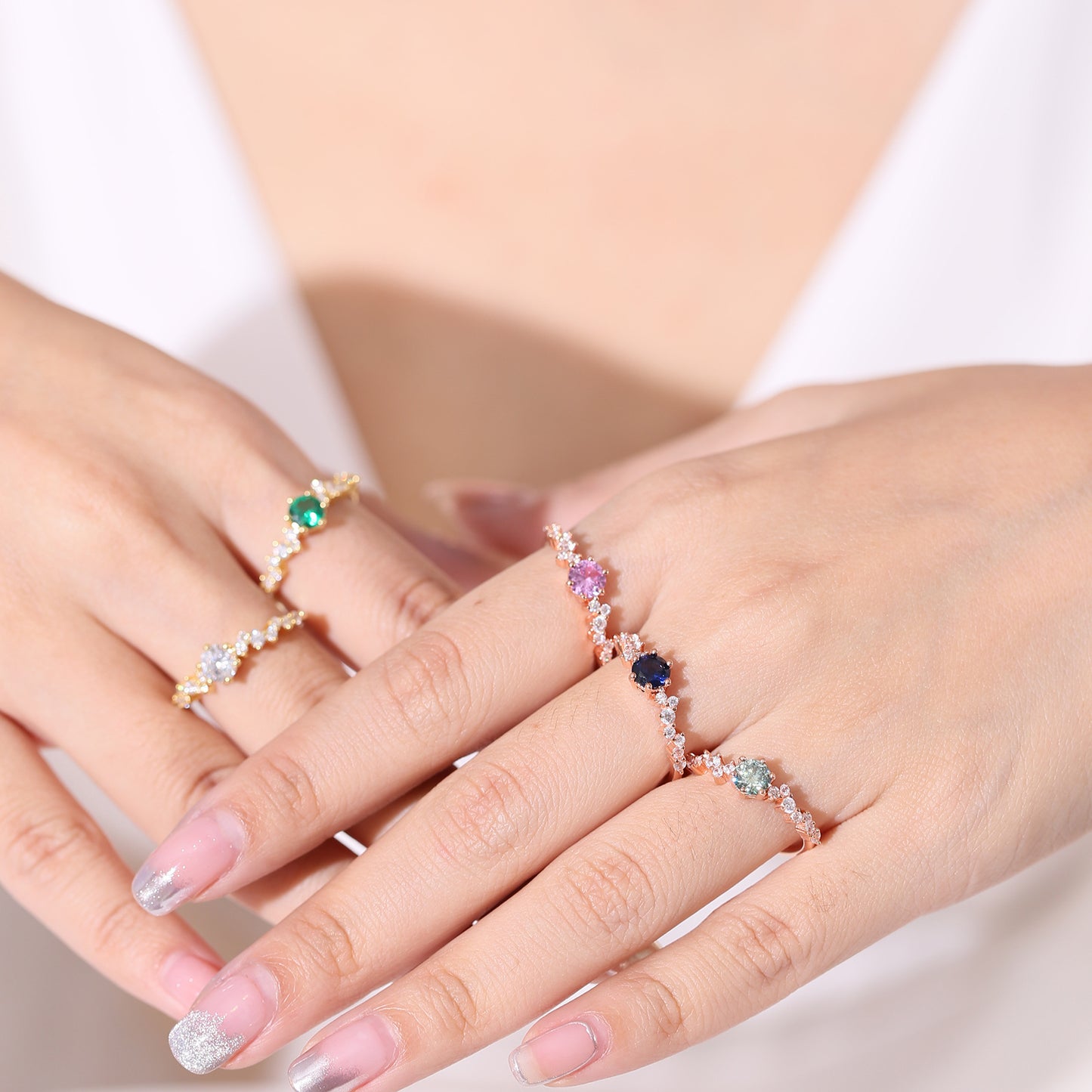 Jewelry S925Sterling Silver Inlaid5A Zircon Ring Fashionable Simple Personality Light Luxury Gemstone Plated14K Gold ring