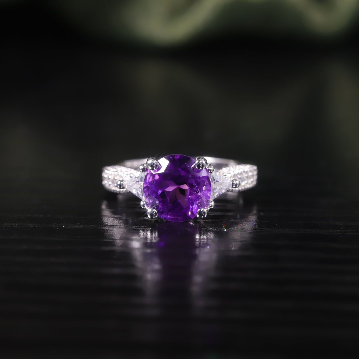 Elegant Natural Topaz Ring s925Sterling Silver Inlaid Amethyst Ring Band Micro Pave Ring Wholesale