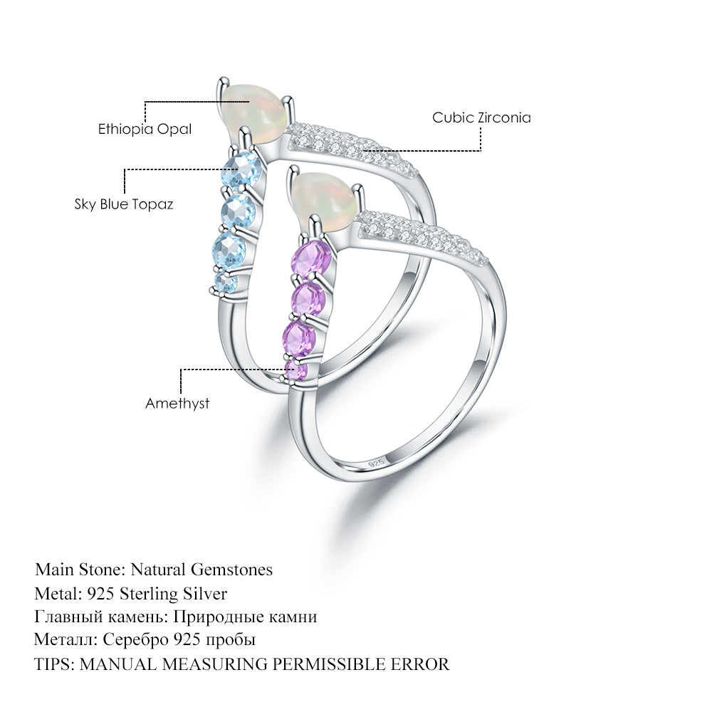 Design Sense Light Luxury High-end Natural Gemstone Ring Prosperous Series s925Silver Inlaid Natural Gemstone Ring