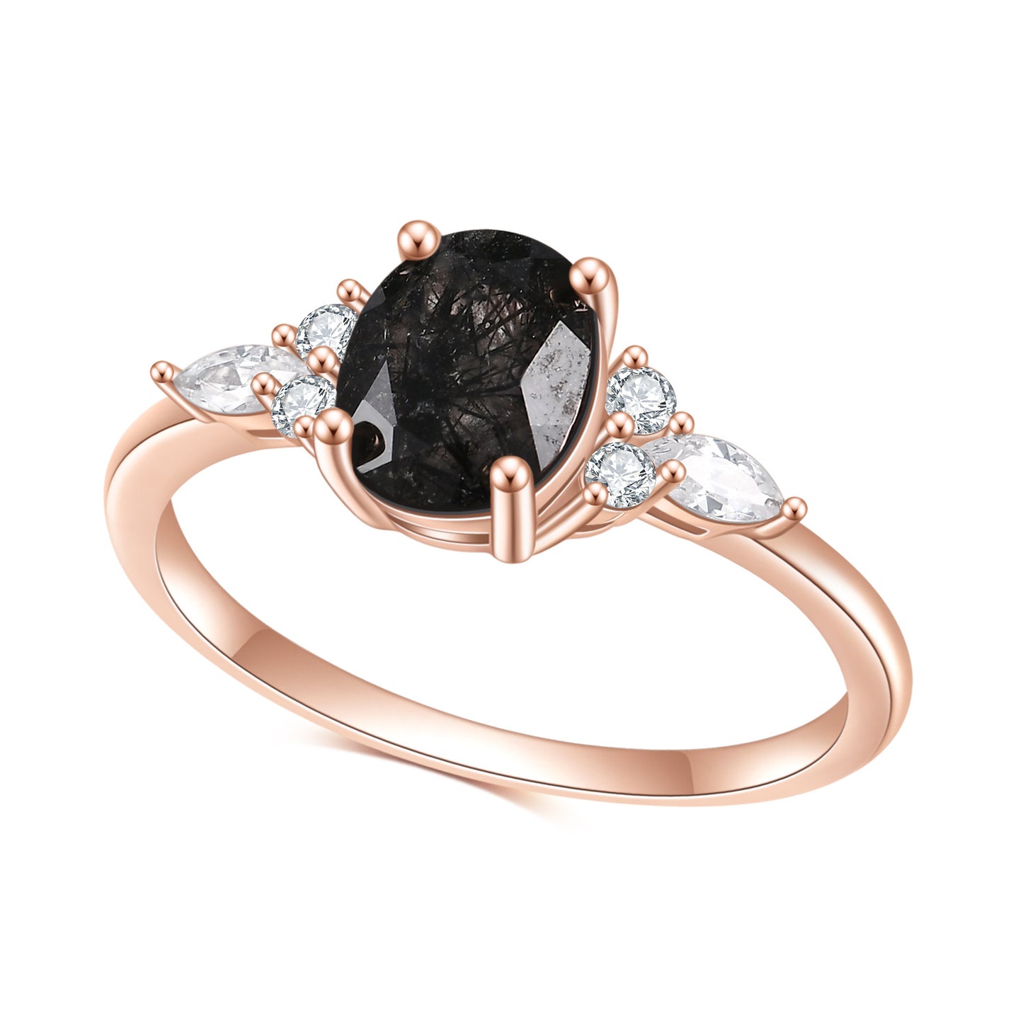 s925Sterling Silver Inlaid Gemstone Natural Moonstone Ring Fashionable Light Luxury High-end Rose Gold Ring