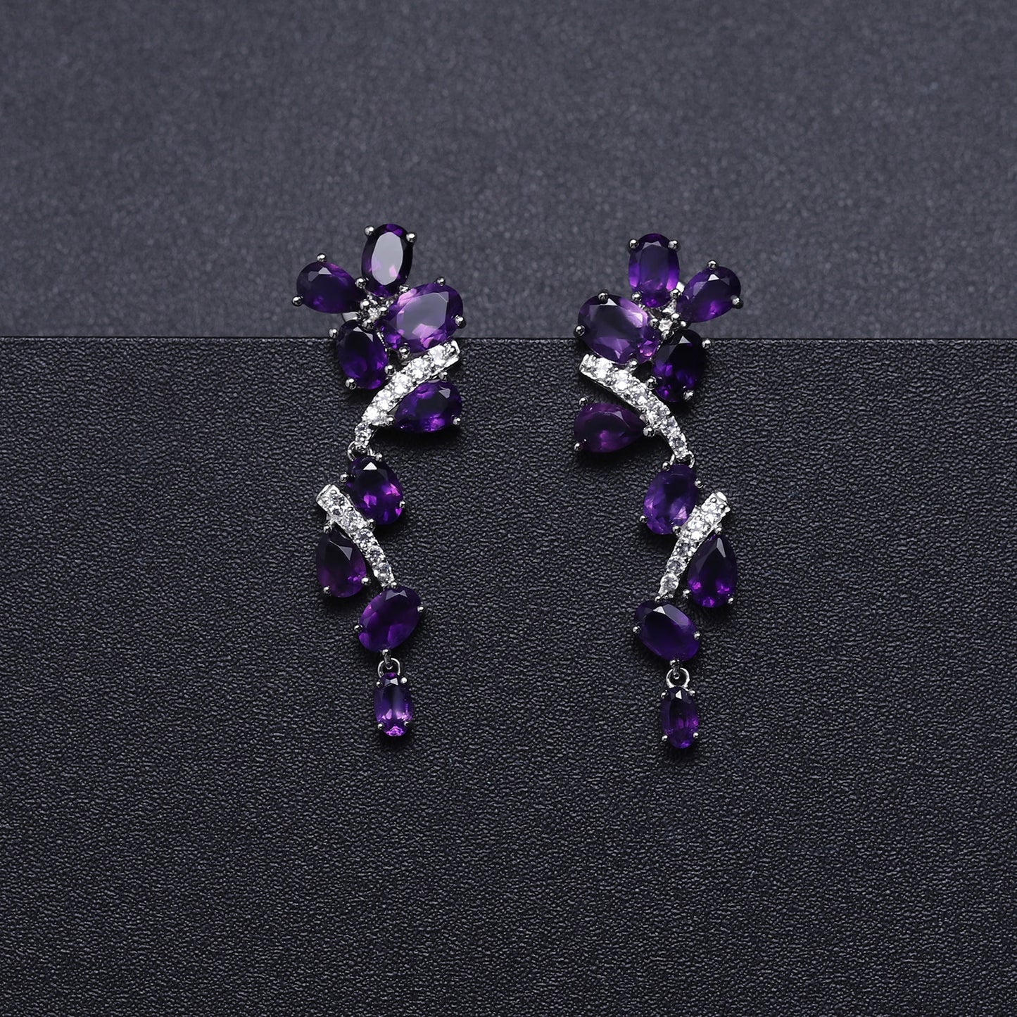 New Style Elegant Natural Amethyst Earrings High-end Mid-length Drop Earrings s925Silver Inlaid Gemstone Earrings