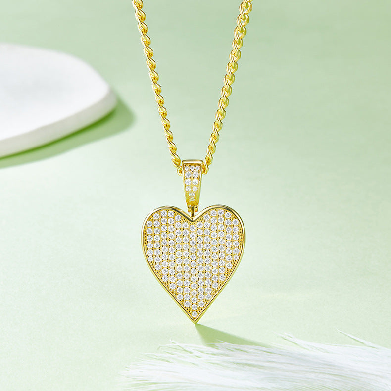 Hip-hop Red Heart s925Silver Inlaid Moissanite Necklace for Men and Women Trendy Playing Card Full Diamond Pendant