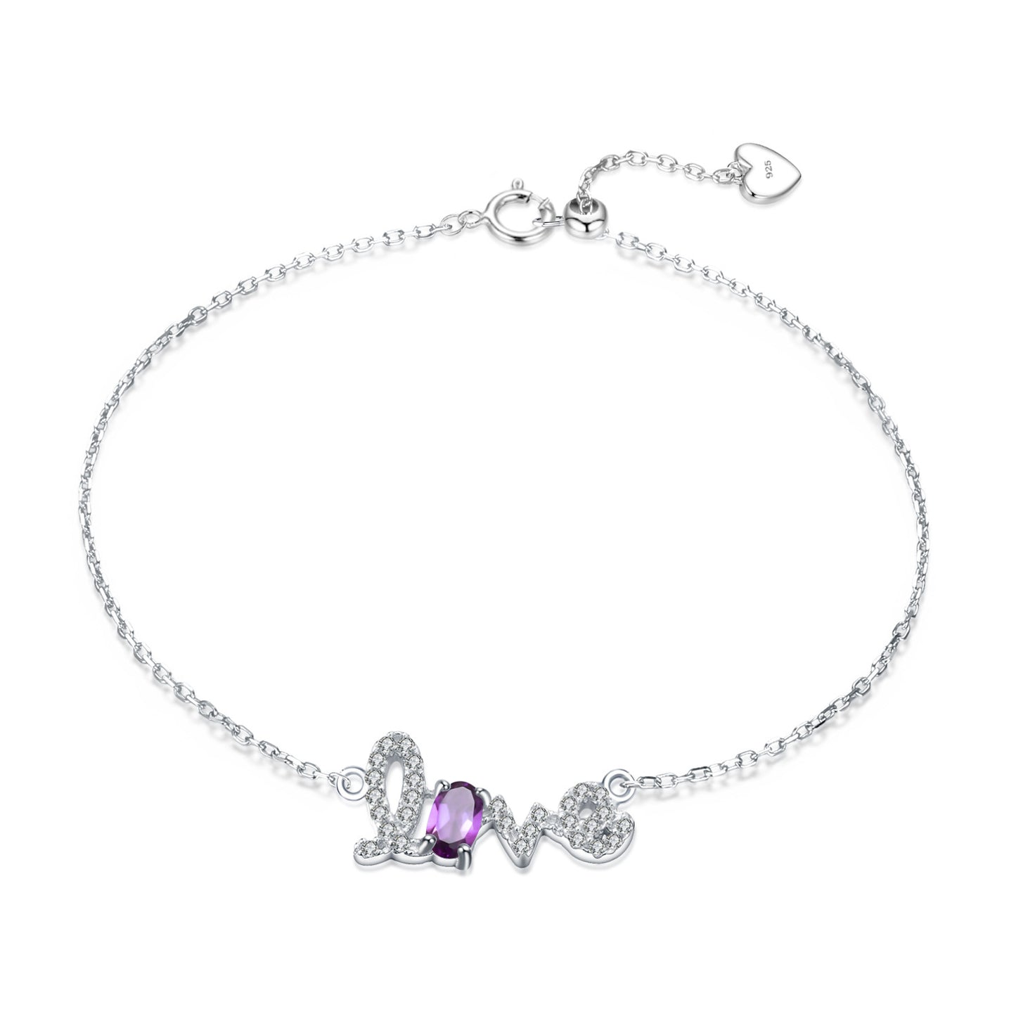 Light Luxury Natural Amethyst Bracelet for Women Style Princess Temperament s925Sterling Silver LOVE Letter bracelet