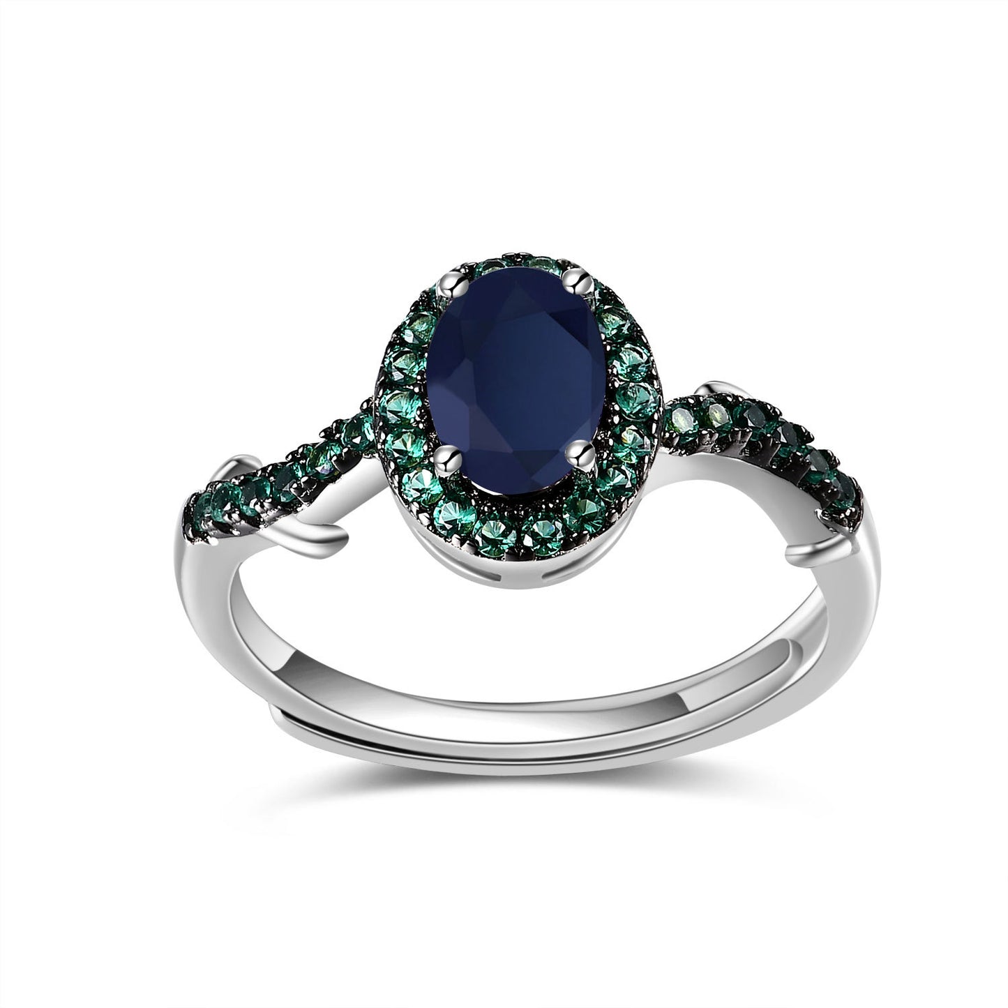 Design Sense Set Natural Crystal s925Sterling Silver Ring Earrings Sapphire Jewelry Set Niche