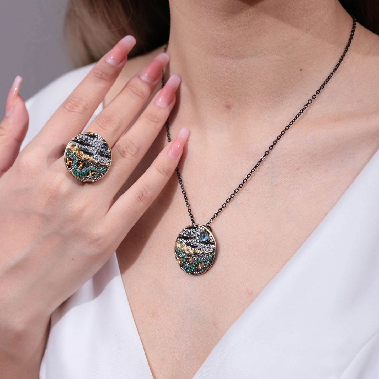 Jewelry Opal Topaz Pendant Necklace for Women Elegant High-end Accessories S925New Pure Silver Necklace