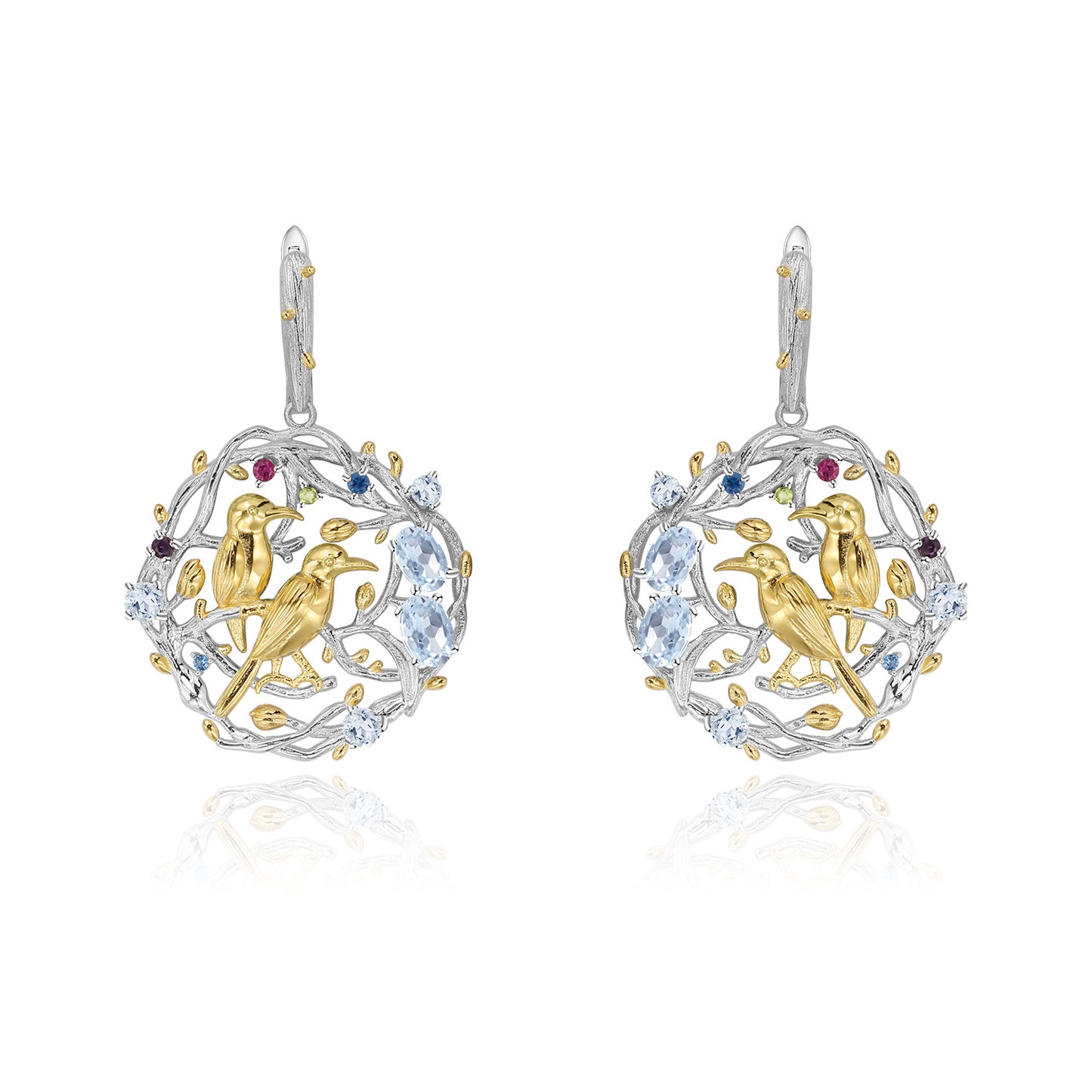 Designer Style High-End Personality Earrings Natural Style Little Bird Design925Silver Natural Gemstone Earrings