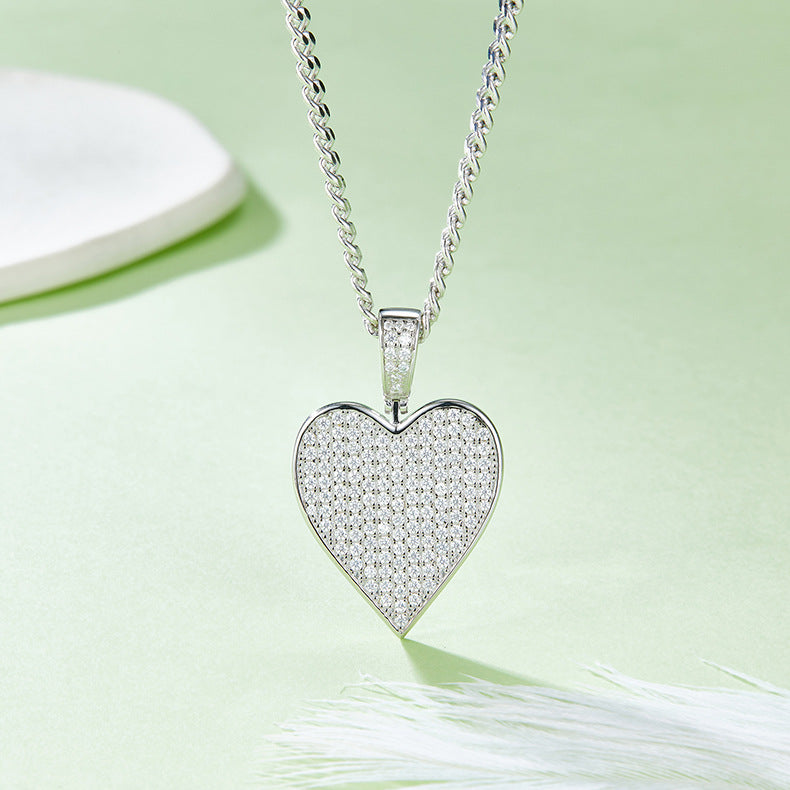 Hip-hop Red Heart s925Silver Inlaid Moissanite Necklace for Men and Women Trendy Playing Card Full Diamond Pendant