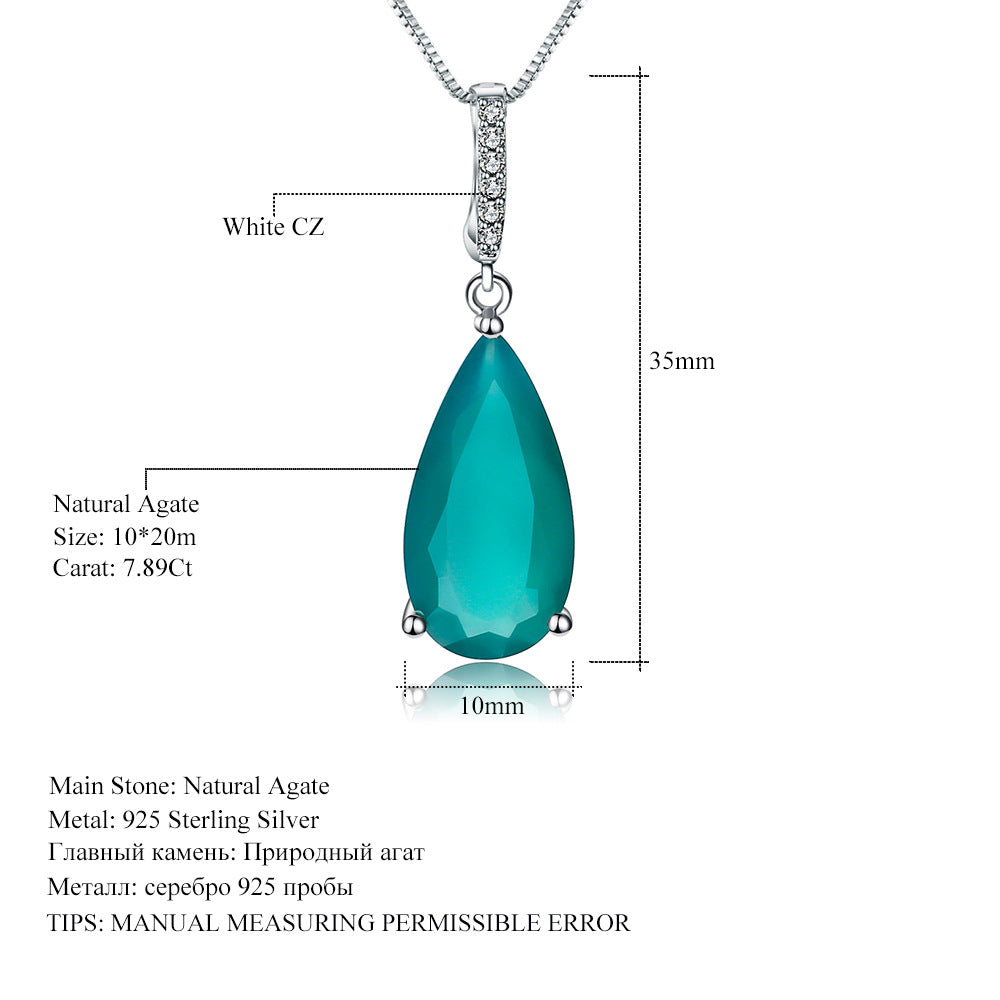 Fashionable Light Luxury Natural Green Agate Necklace Pendant Personality Large Carat925Silver Inlaid Crystal Colorful Gemstone Pendant