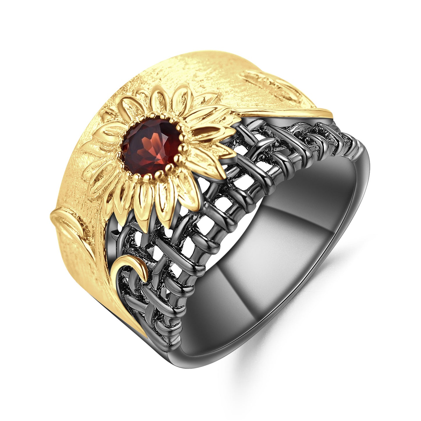 Italian Craft Designer Ring Vintage Style Red Spider Lily Design925Silver Natural Amethyst Ring