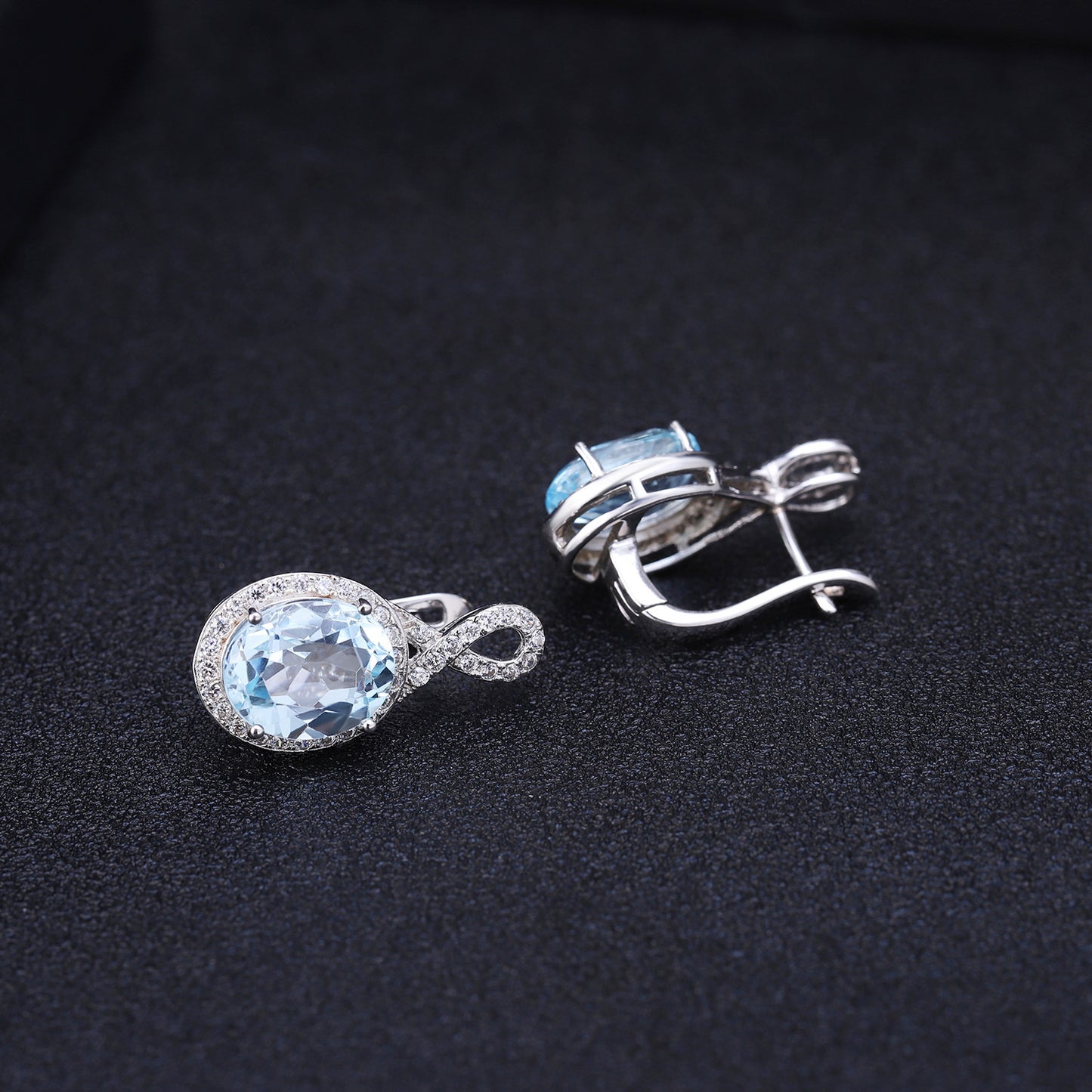 Fashion Natural Stone Ear Studs Earrings Vintage Personality s925Silver Earrings Sky Blue Topaz Gemstone Drop Earrings