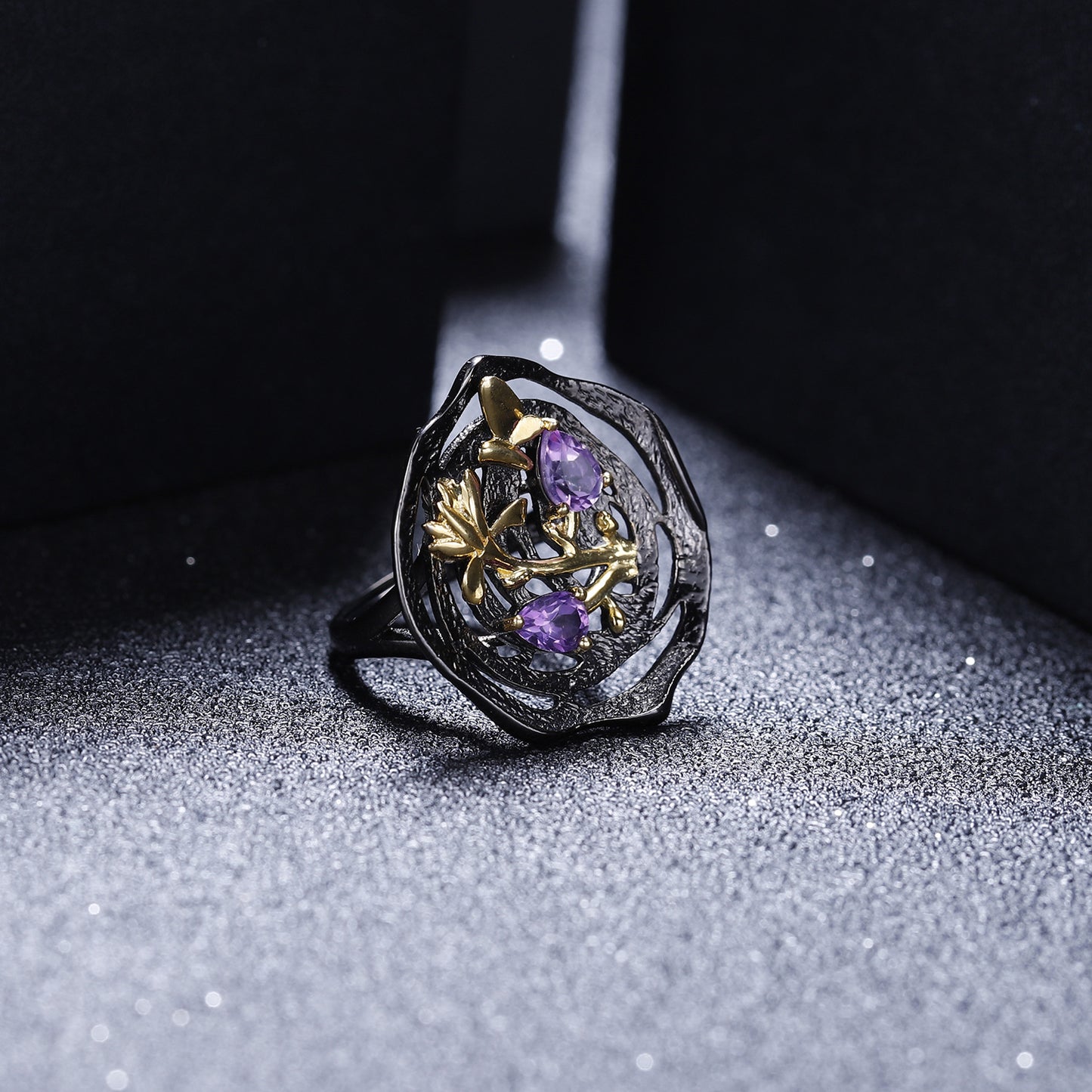 Designer High-End Retro Style Ring Natural Design s925Silver Natural Gemstone Amethyst Ring