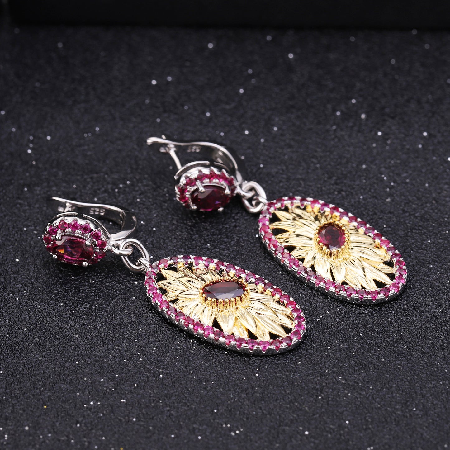 Italian Craft Jewelry Designer Earrings Natural Style Flowers s925Silver Natural Gemstone Earrings