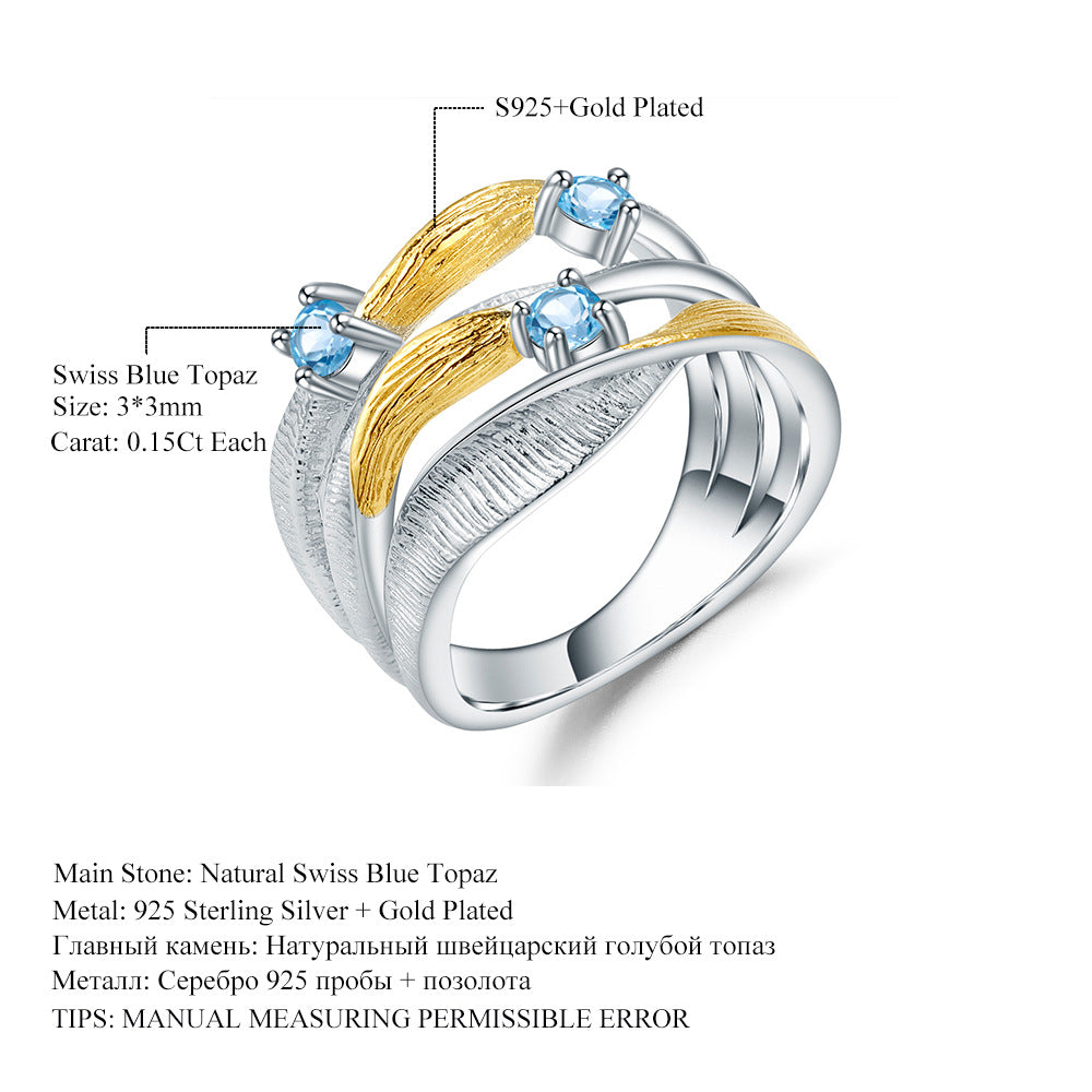 Designer Gemstone Ring Italian Craftsmanship925Silver Mobius Strip Natural Topaz Ring