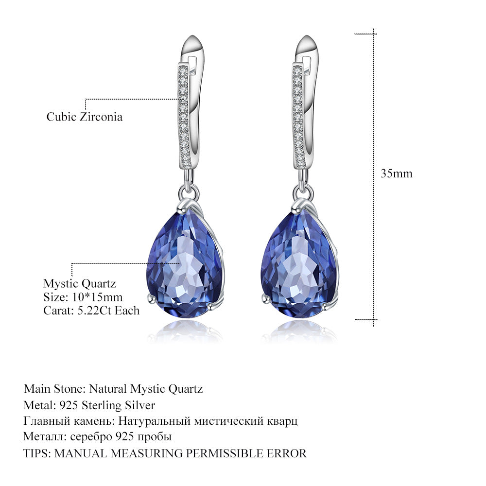 Fashion Style Colorful Gemstone Stud Earrings Water Drop Pear Shape Coated Crystal s925Silver Earrings Jewelry
