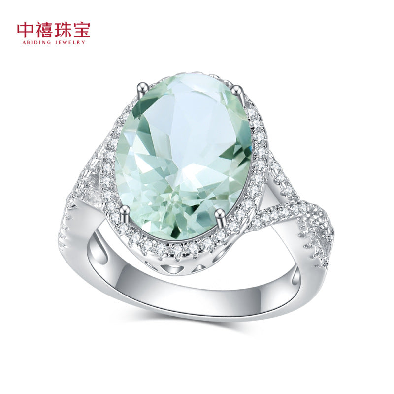 s925Sterling Silver Natural Green Amethyst Ring High-end Fashion Luxury Inlay10*14mm Natural Gemstone Ring