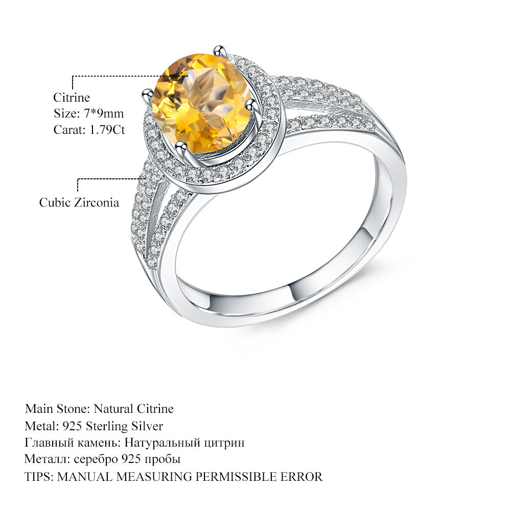 Luxurious Vintage Natural Yellow Crystal Ring for Women Fashionable and Unique s925Silver Inlaid Gemstone Sapphire Ring