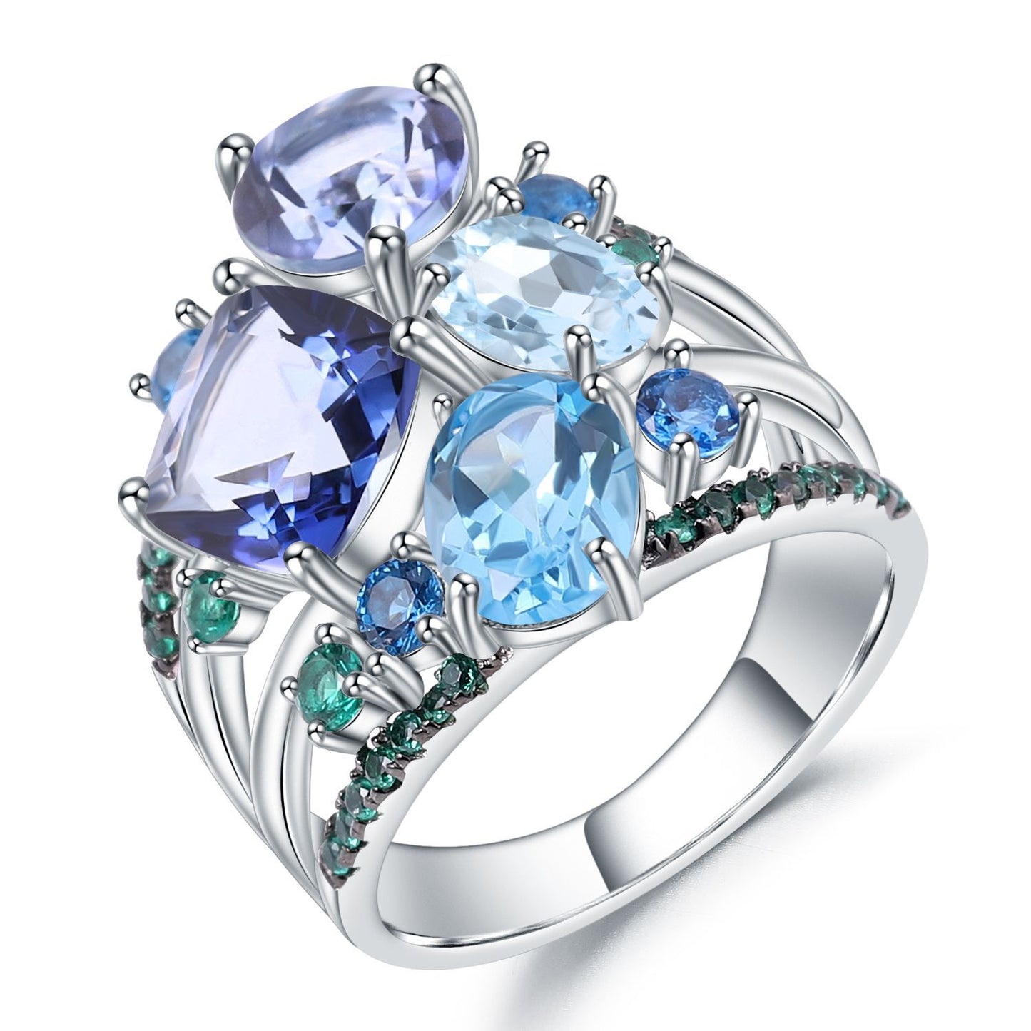 Designer Luxury Style Colorful Gemstone Ring Elegant Banquet Matching s925Sterling Silver Inlaid Gemstone Ring
