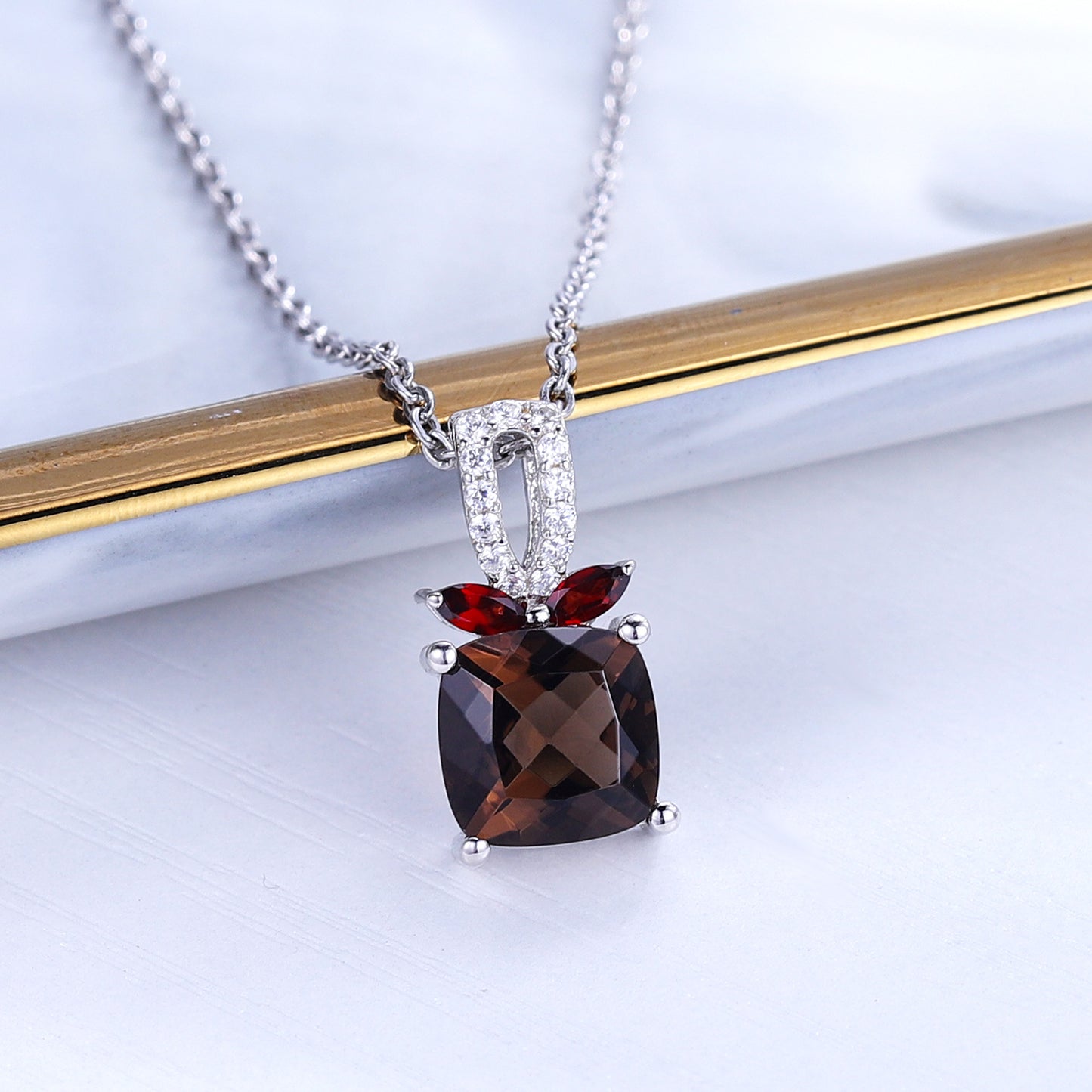 Simple All-Match Natural Green Amethyst Citrine Necklace925Sterling Silver Large Carat Gemstone Crystal Pendant for Men and Women