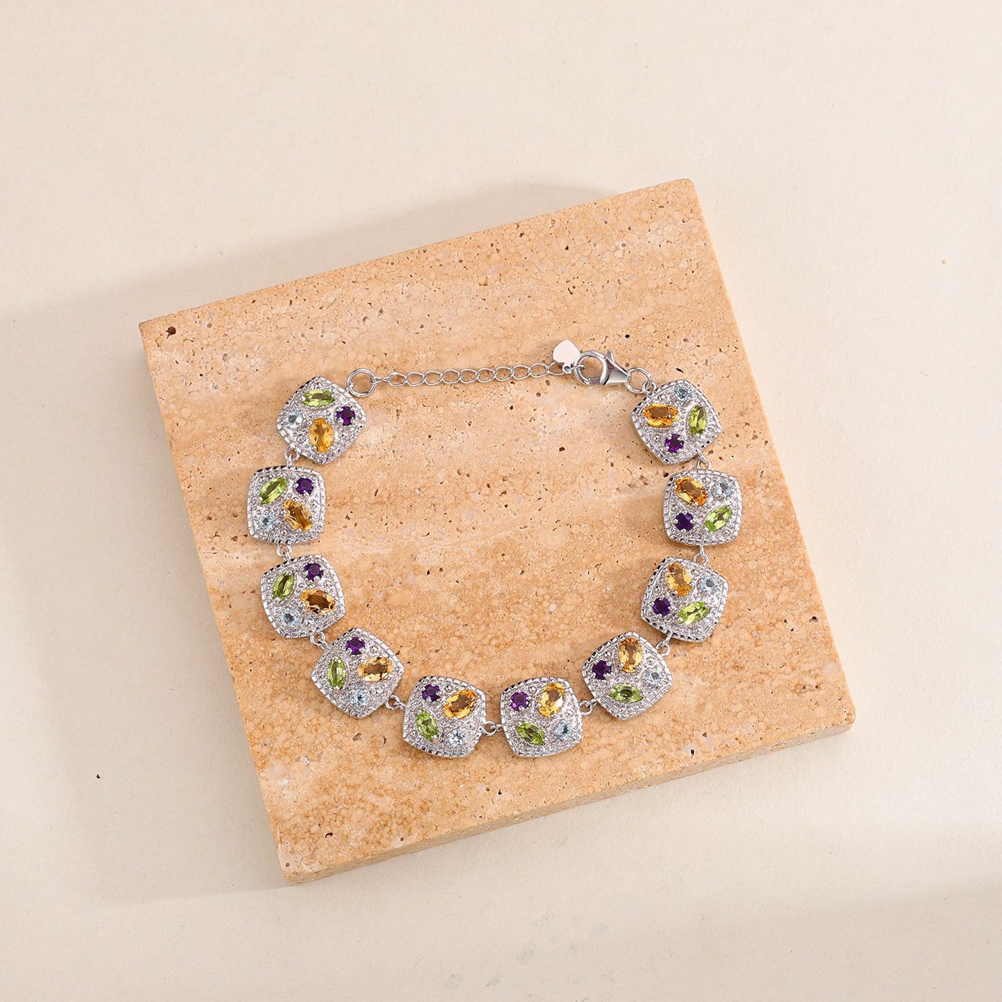Unique Niche Design Light Luxury Natural Colorful Gemstone Bracelet S925Sterling Silver Plated18k Gold Bracelet