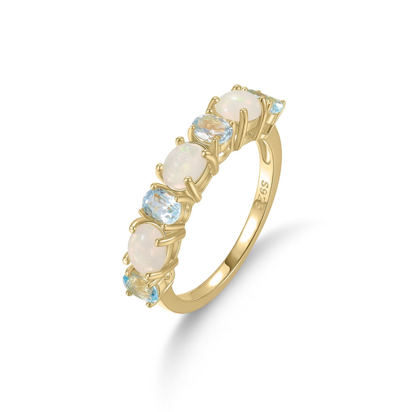 Spring and Summer Fresh Small Gemstone Topaz Ring Handmade Inlay s925Sterling Silver Natural Opal Ring ins Wind
